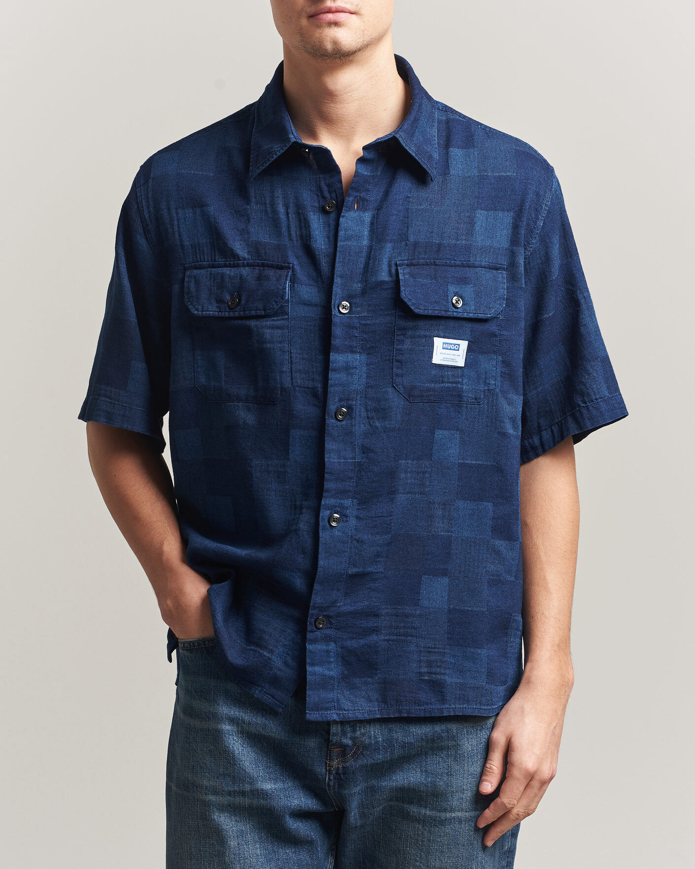 Hombres | Camisas | HUGO | Ekyno Workwear Short Sleeve Shirt Dark Blue