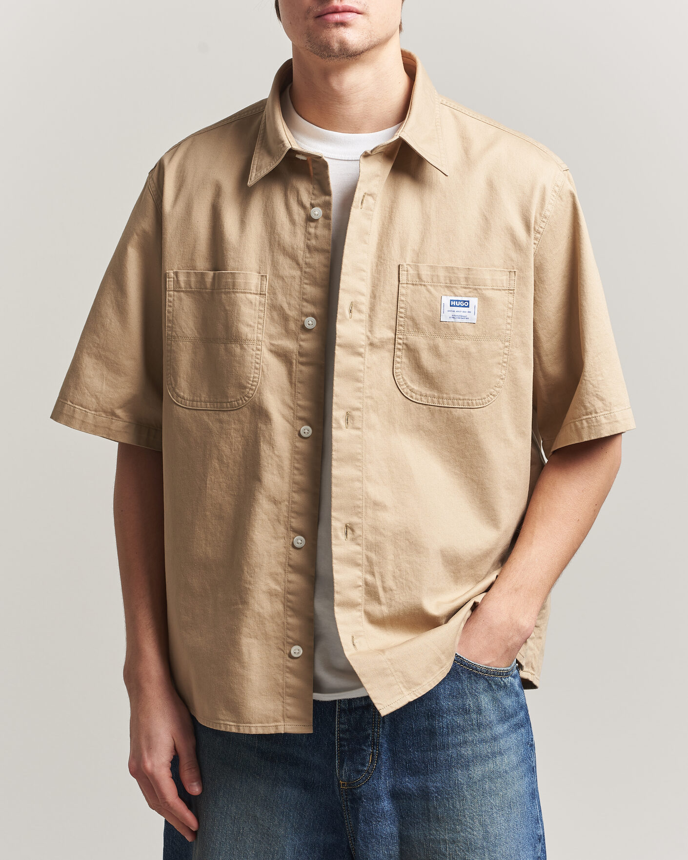 Hombres | Camisas | HUGO | Ebwin Workwear Short Sleeve Shirt Medium Beige