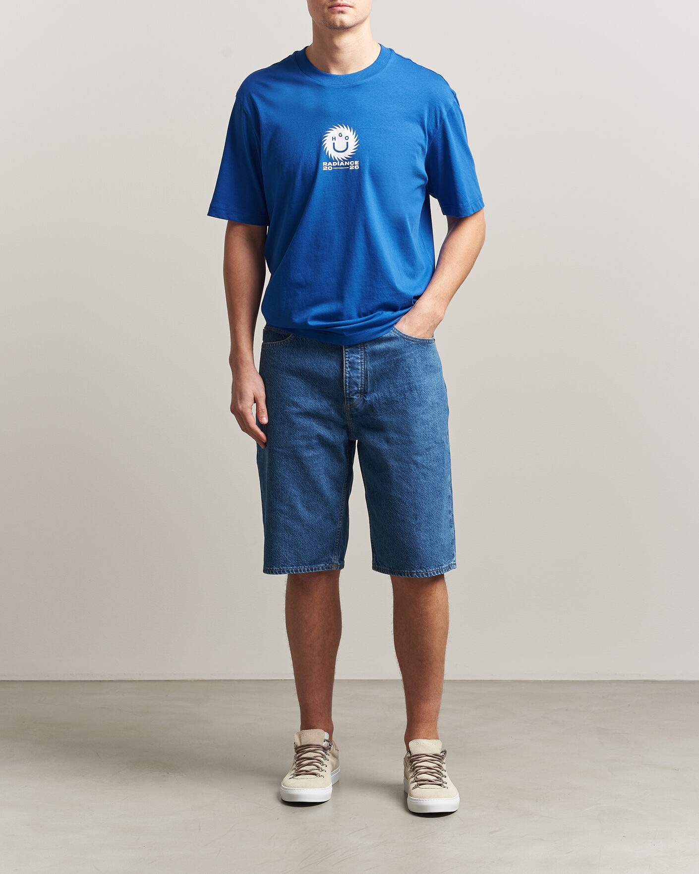 Hombres | Camisetas | HUGO | Nunarix Printed Crew Neck T-Shirt Open Blue