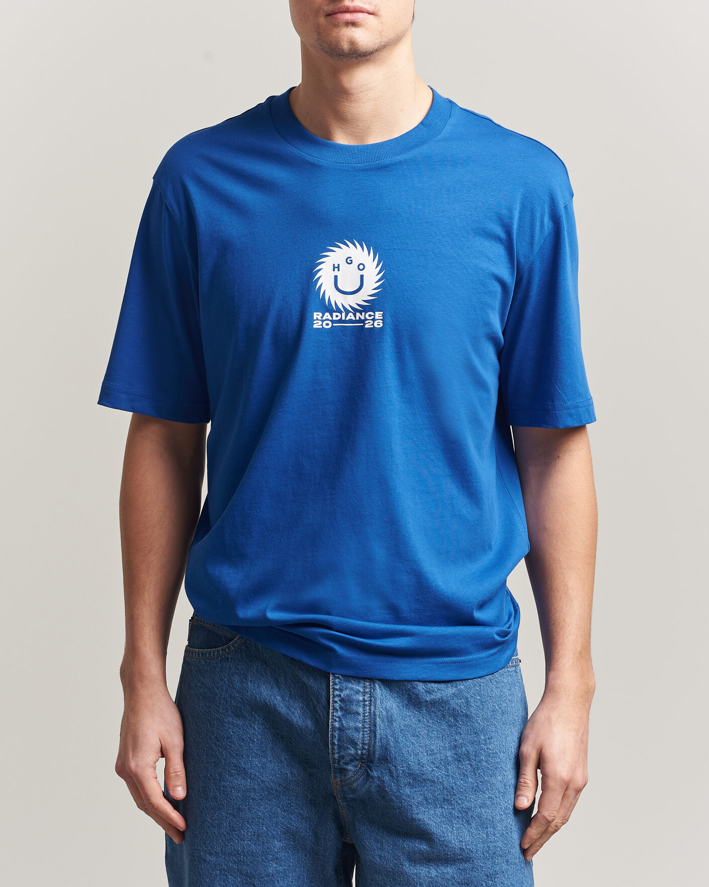 Hombres | Camisetas | HUGO | Nunarix Printed Crew Neck T-Shirt Open Blue