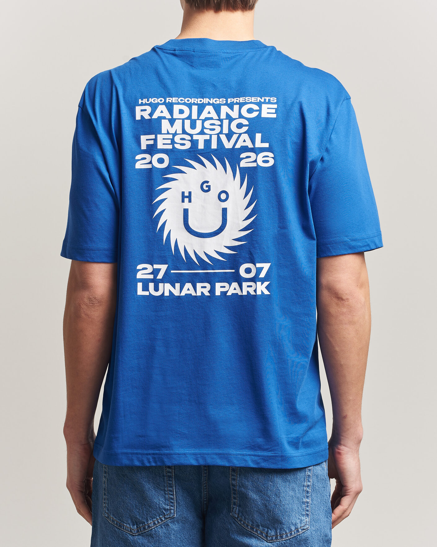 Hombres | Camisetas | HUGO | Nunarix Printed Crew Neck T-Shirt Open Blue