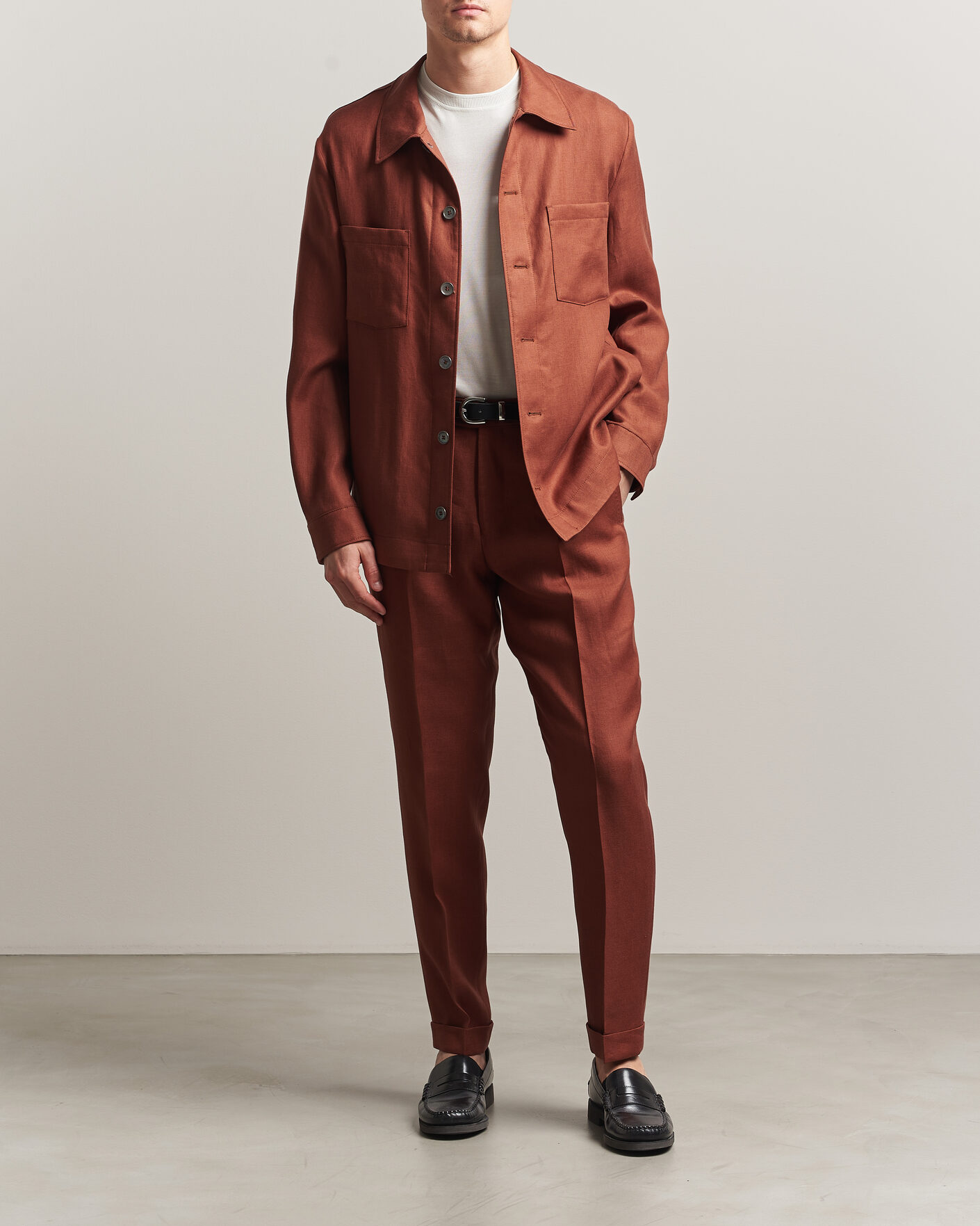 Hombres | Camisas | BOSS CAMEL | Corvin Linen Overshirt Medium Brown