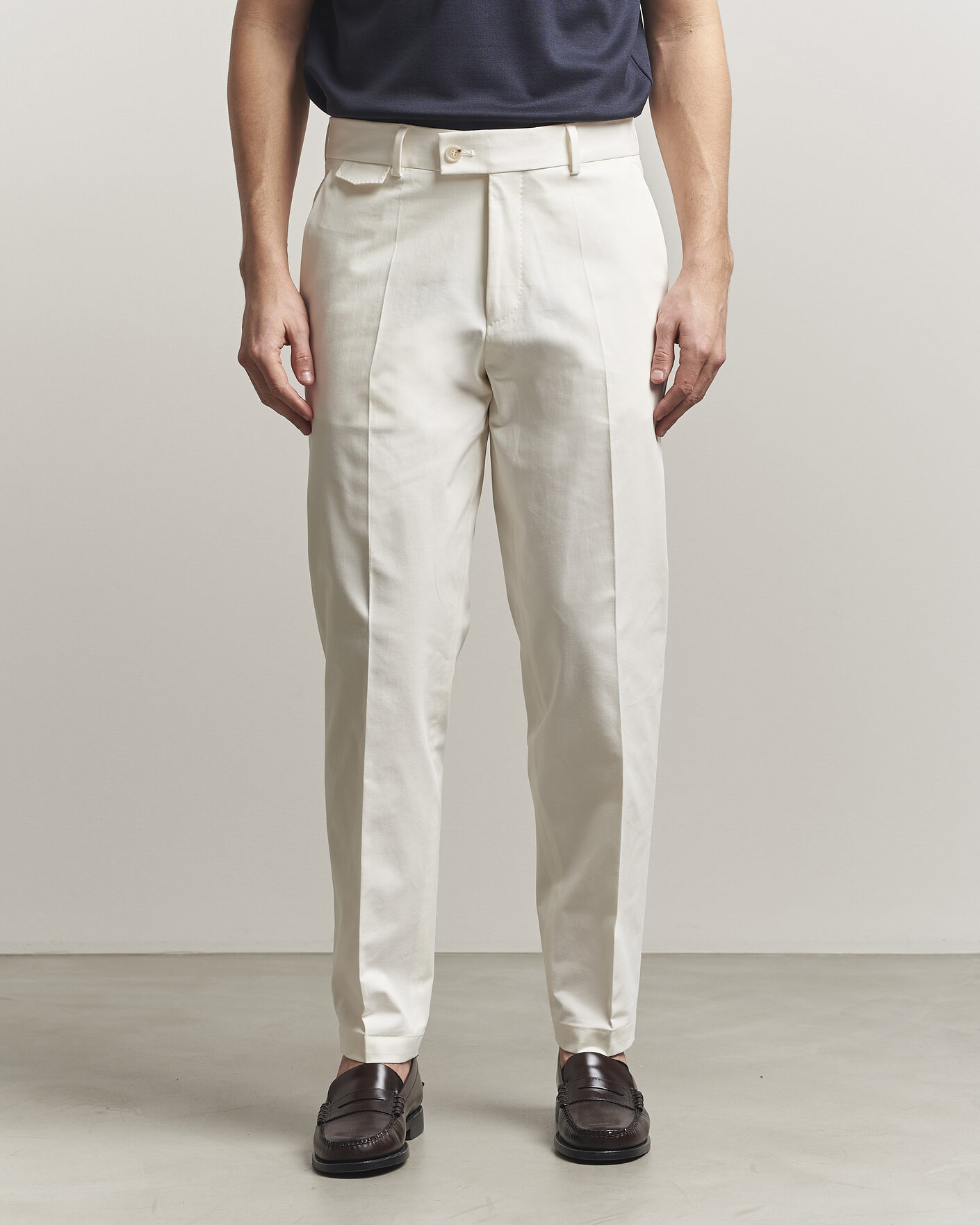 Hombres | Pantalones | BOSS CAMEL | Peet Cotton Pleated Trousers Open White