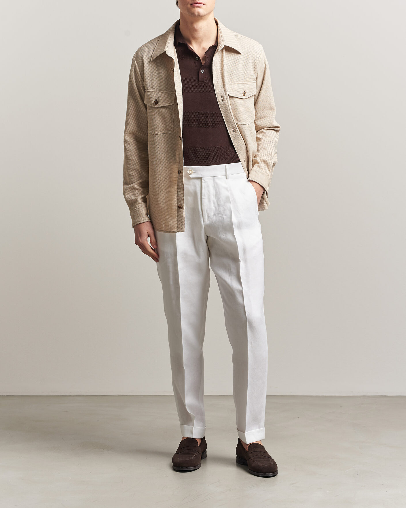 Hombres | Pantalones | BOSS CAMEL | Peet Linen Pleated Trousers White