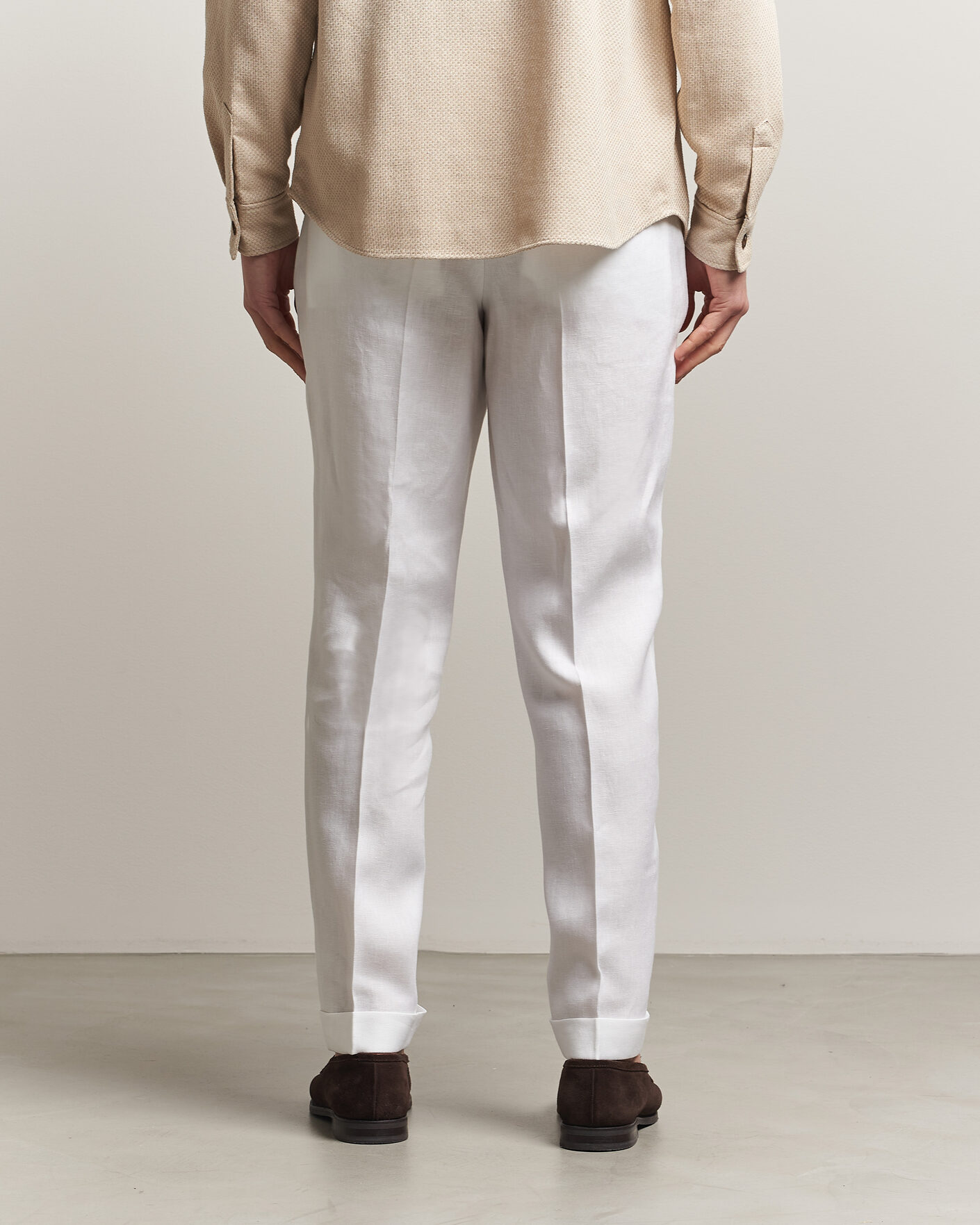 Hombres | Pantalones | BOSS CAMEL | Peet Linen Pleated Trousers White