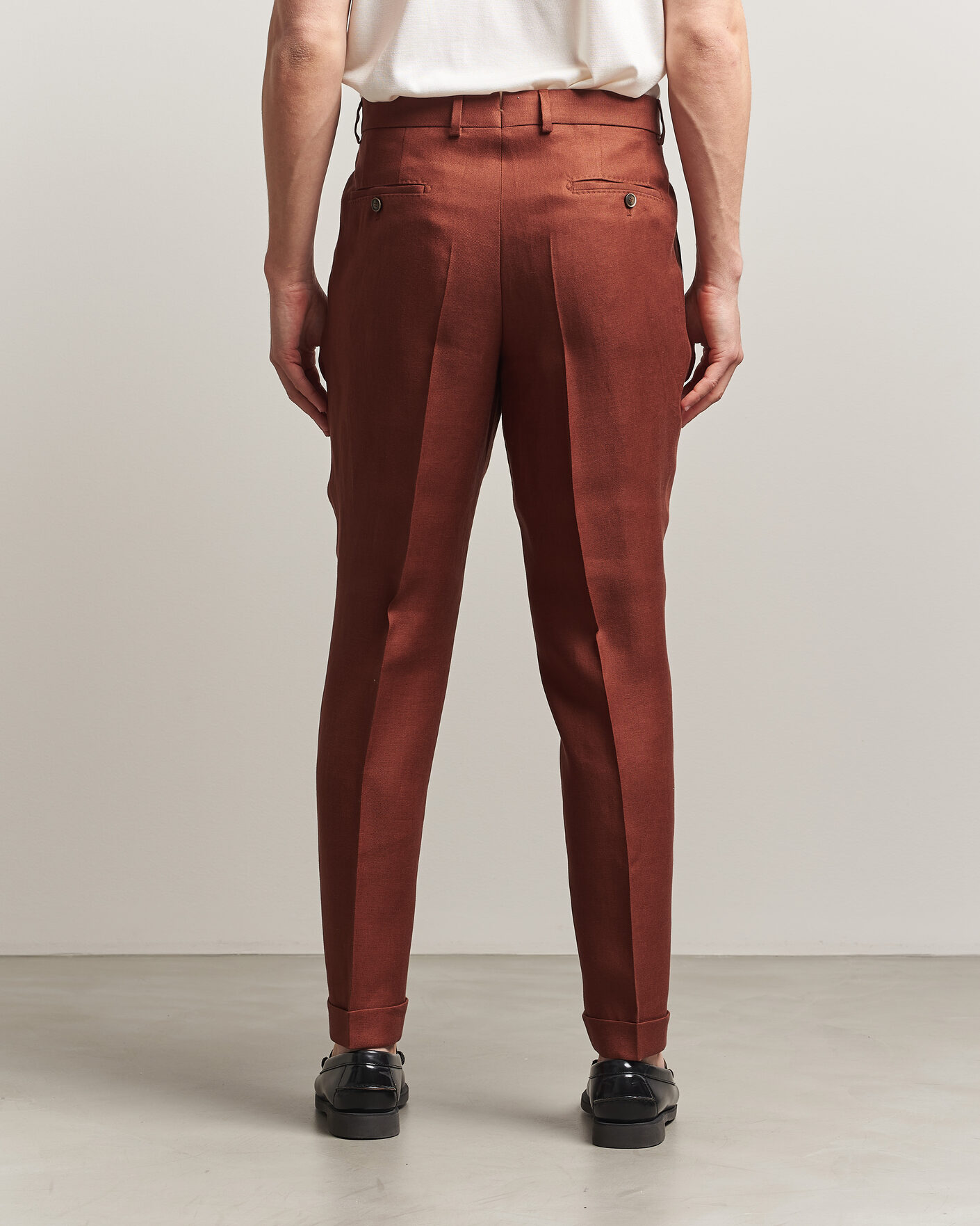 Hombres | Pantalones | BOSS CAMEL | Peet Linen Pleated Trousers Rust
