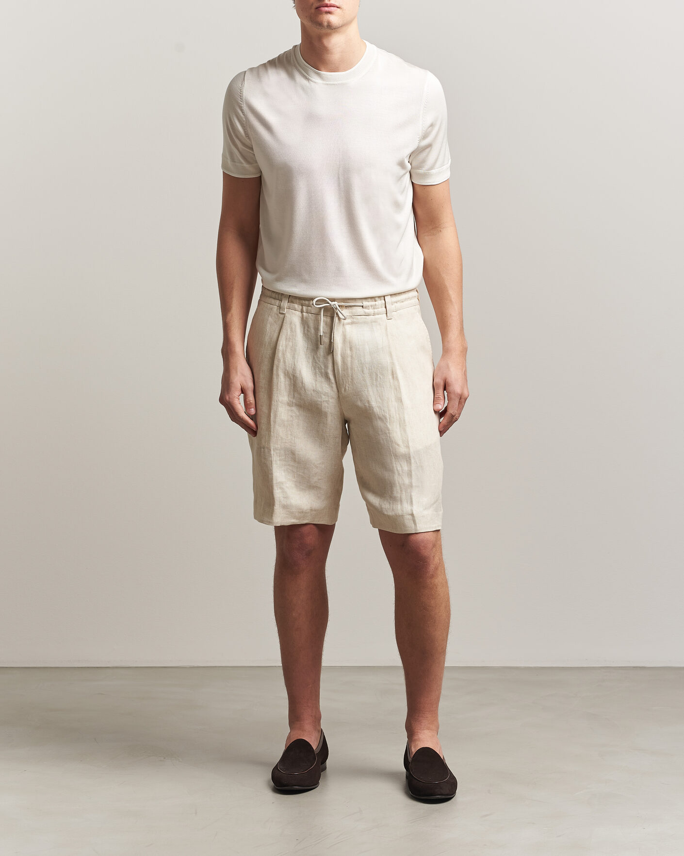 Hombres | Pantalones cortos | BOSS CAMEL | Peet Linen Drawstring Shorts Open White