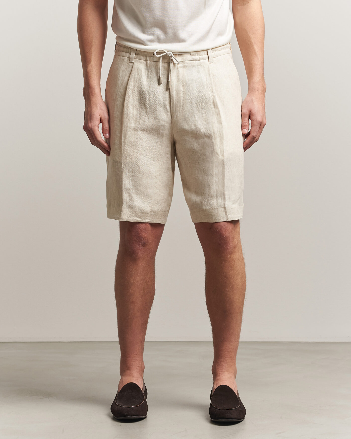 Hombres | Pantalones cortos | BOSS CAMEL | Peet Linen Drawstring Shorts Open White