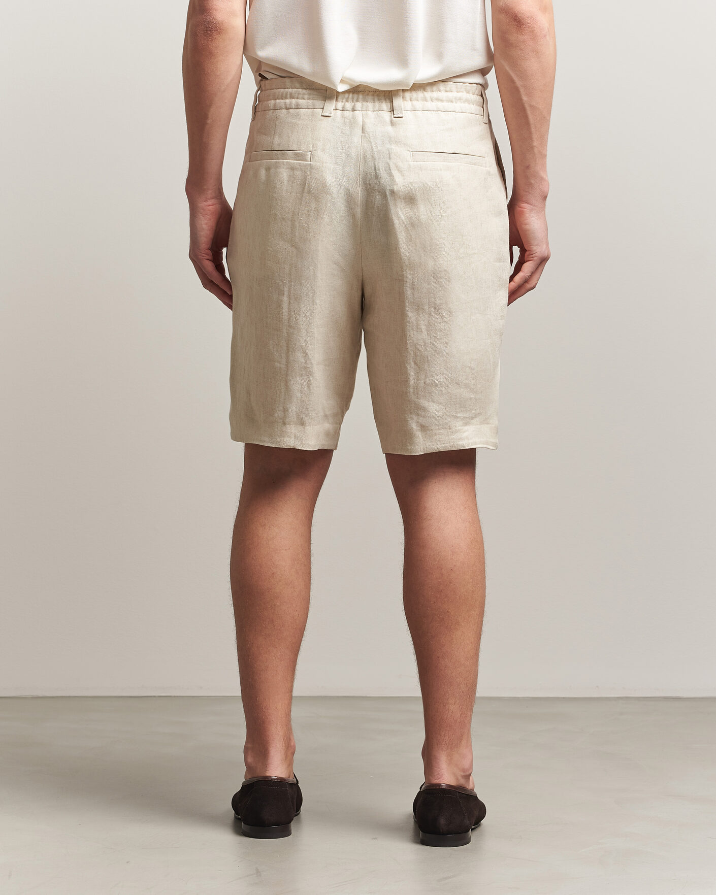 Hombres | Pantalones cortos | BOSS CAMEL | Peet Linen Drawstring Shorts Open White