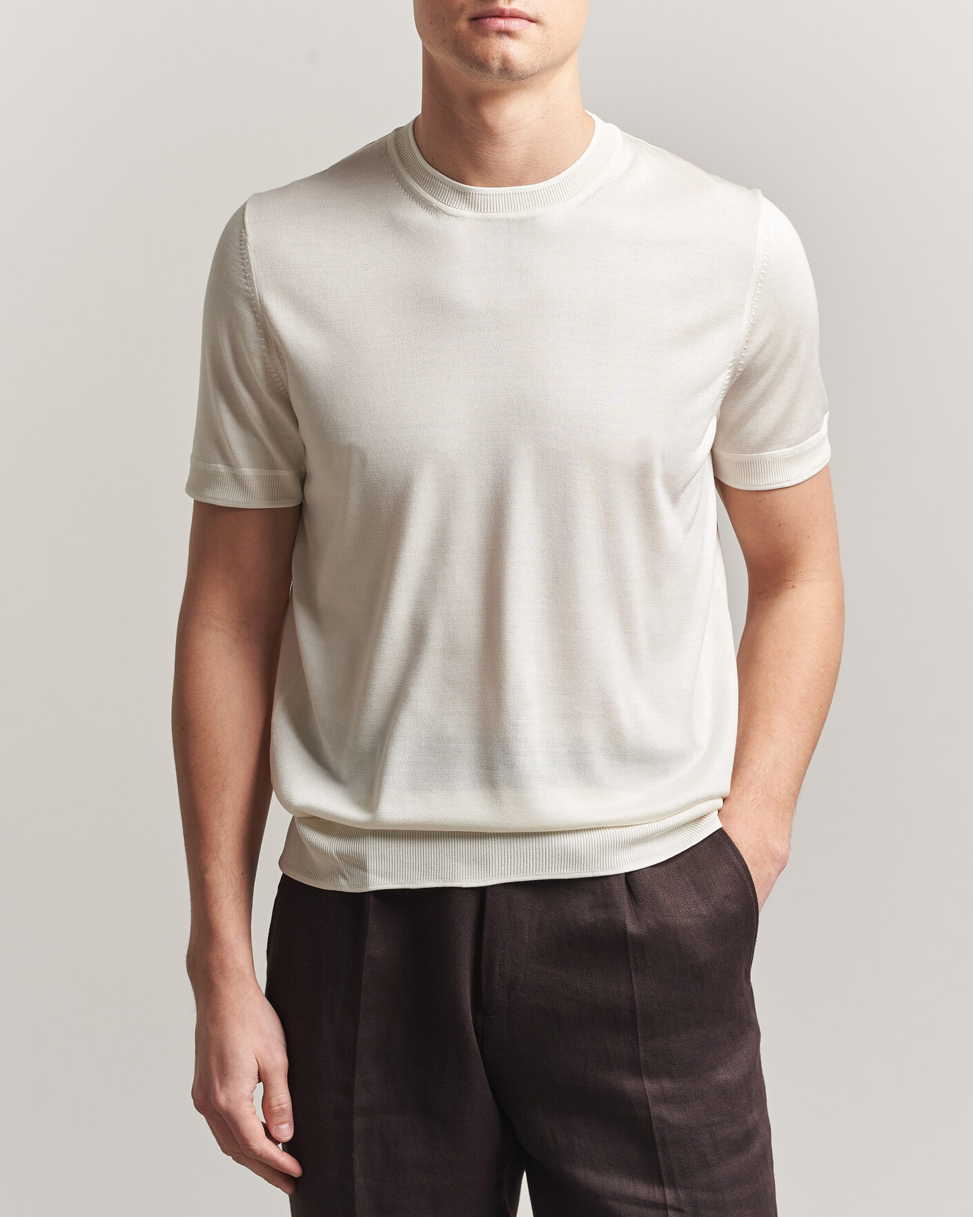 Hombres | Camisetas | BOSS CAMEL | Nottano Silk Knitted T-Shirt Open White