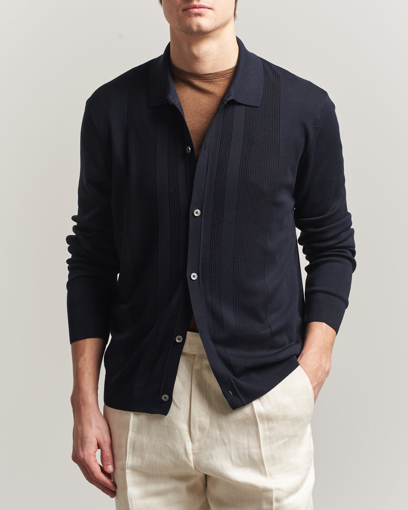 Hombres | Jerséis y prendas de punto | BOSS CAMEL | Nicolo Silk Knitted Cardigan Dark Blue