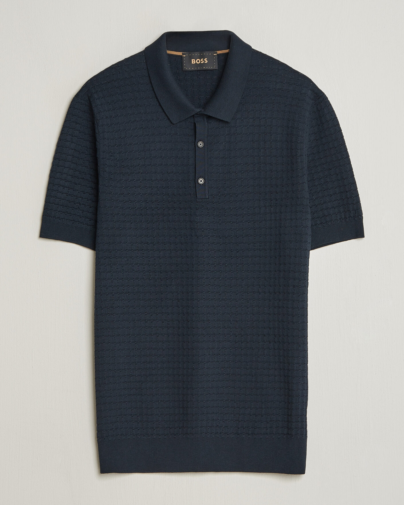 Hombres | Polos | BOSS CAMEL | Nadalione Silk/Cotton Knitted Polo Dark Blue