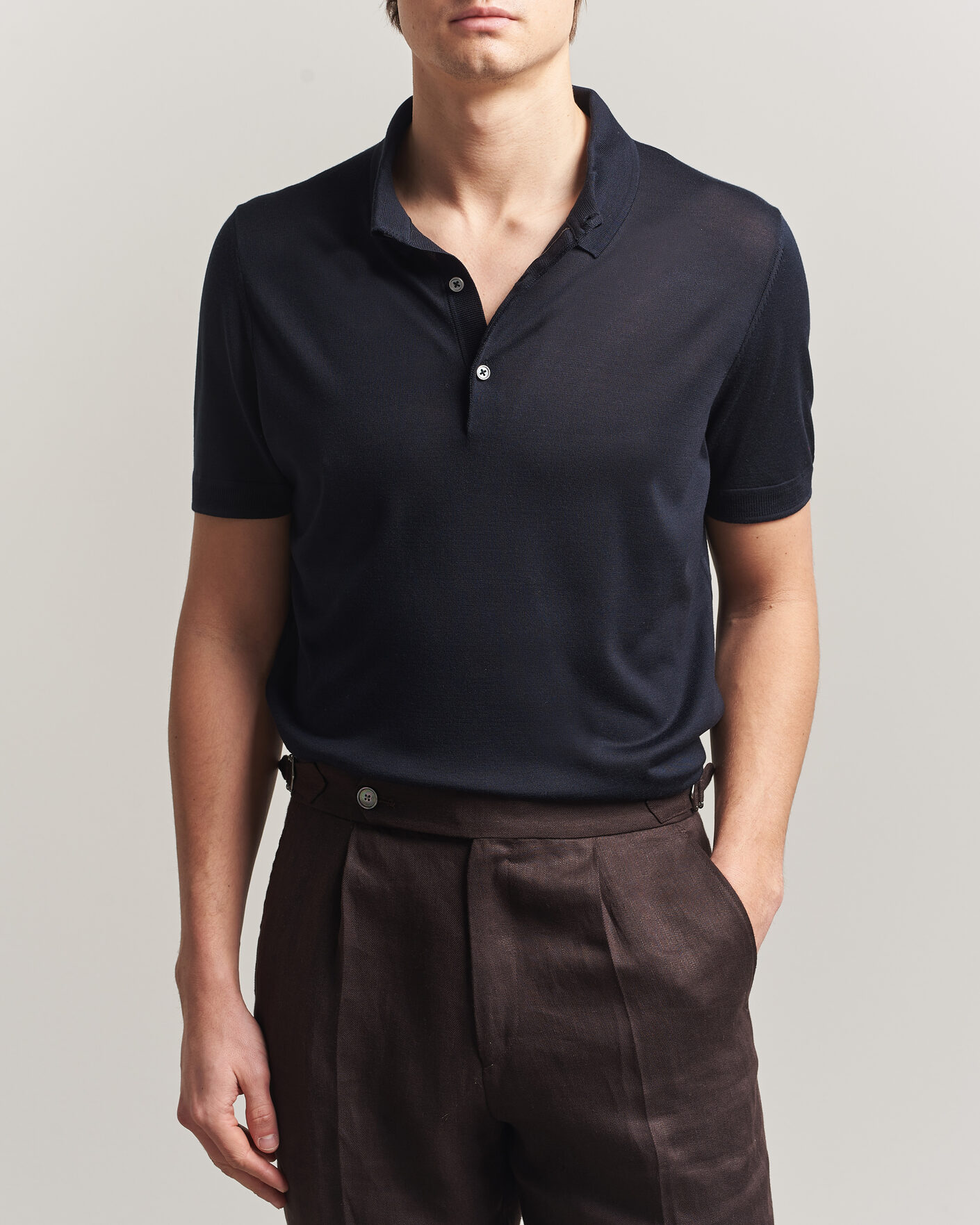 Hombres | Polos | BOSS CAMEL | Novo Silk Knitted Polo Dark Blue