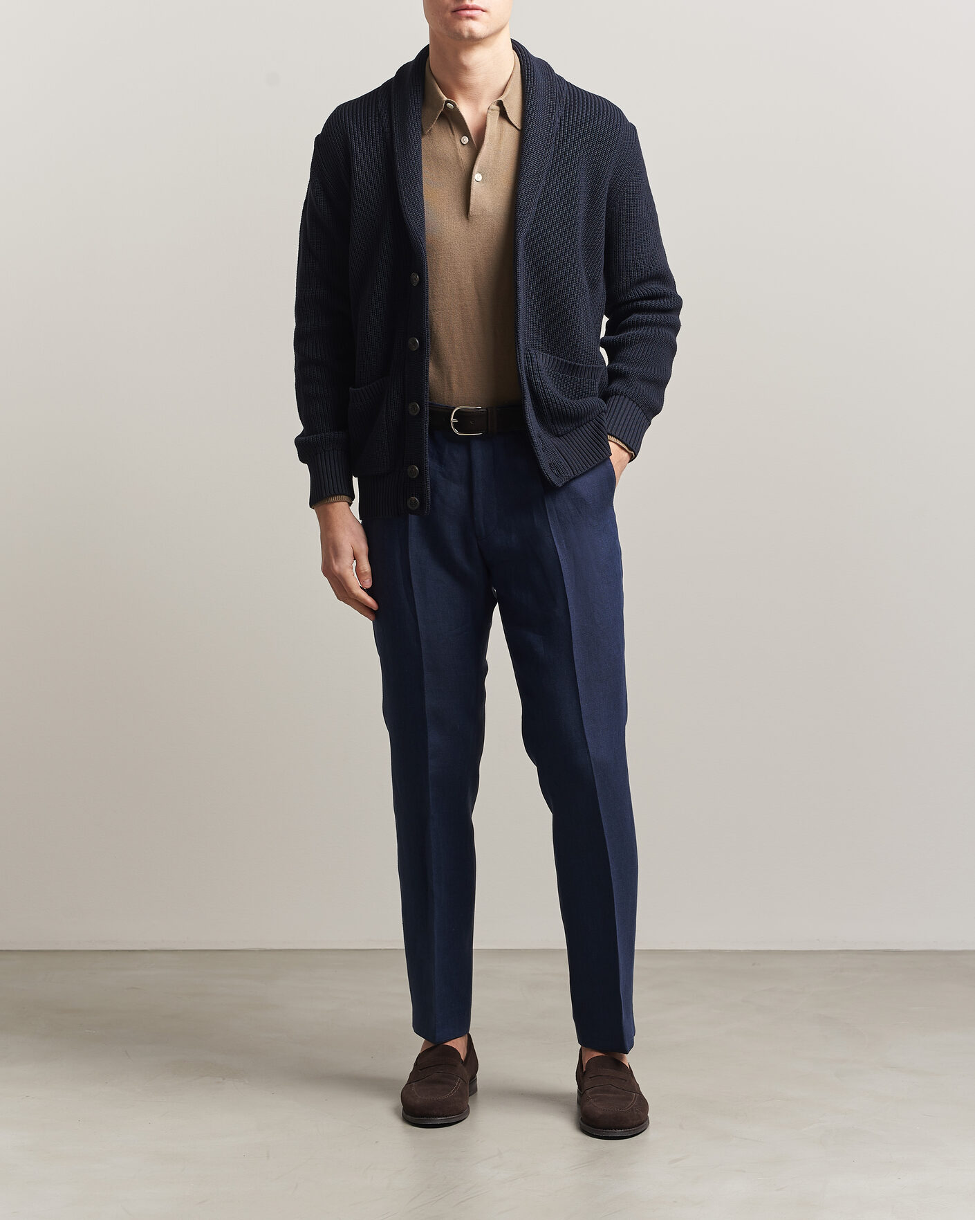 Hombres | Pantalones | Oscar Jacobson | Dandy Linen Trousers Navy