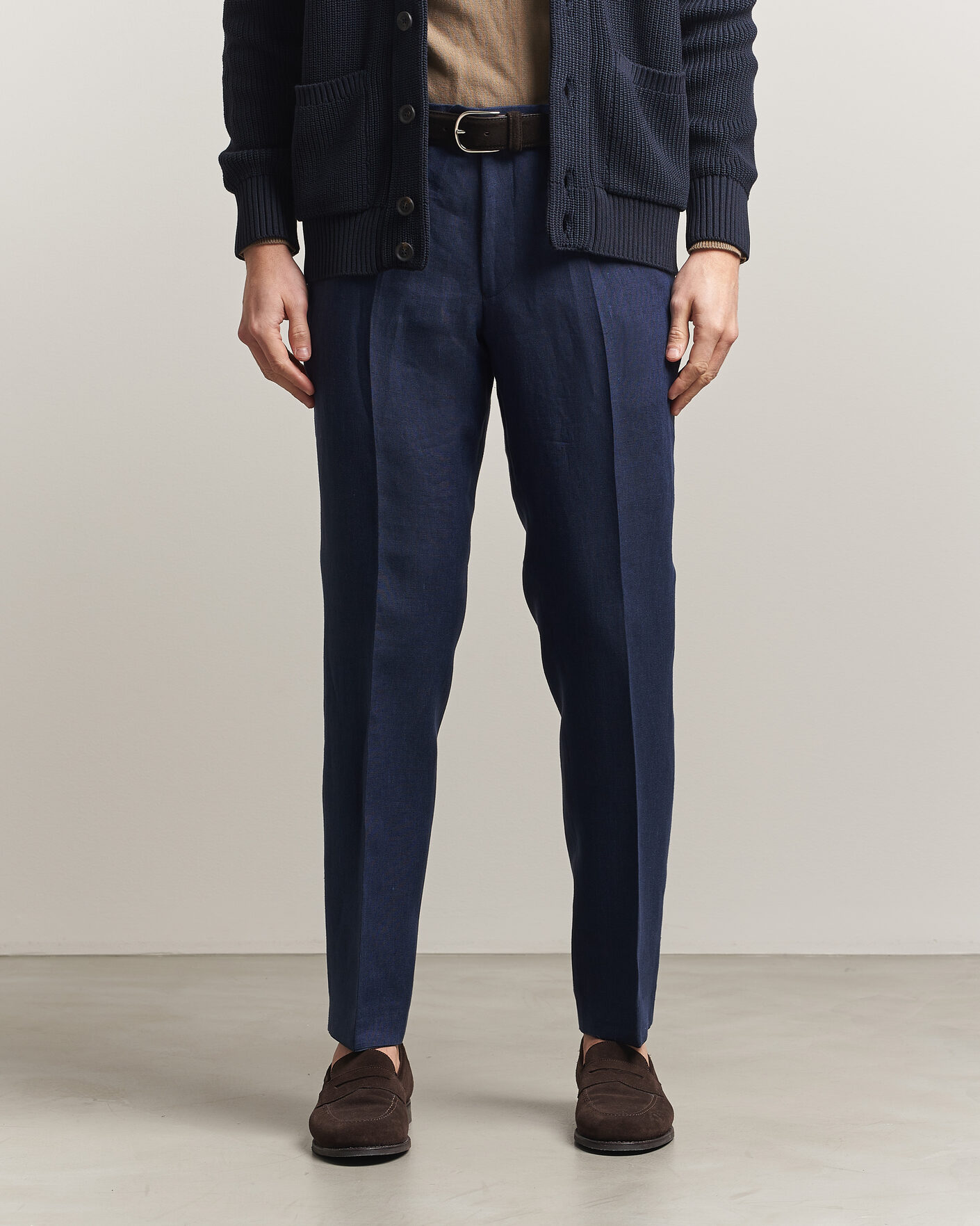 Hombres | Pantalones | Oscar Jacobson | Dandy Linen Trousers Navy