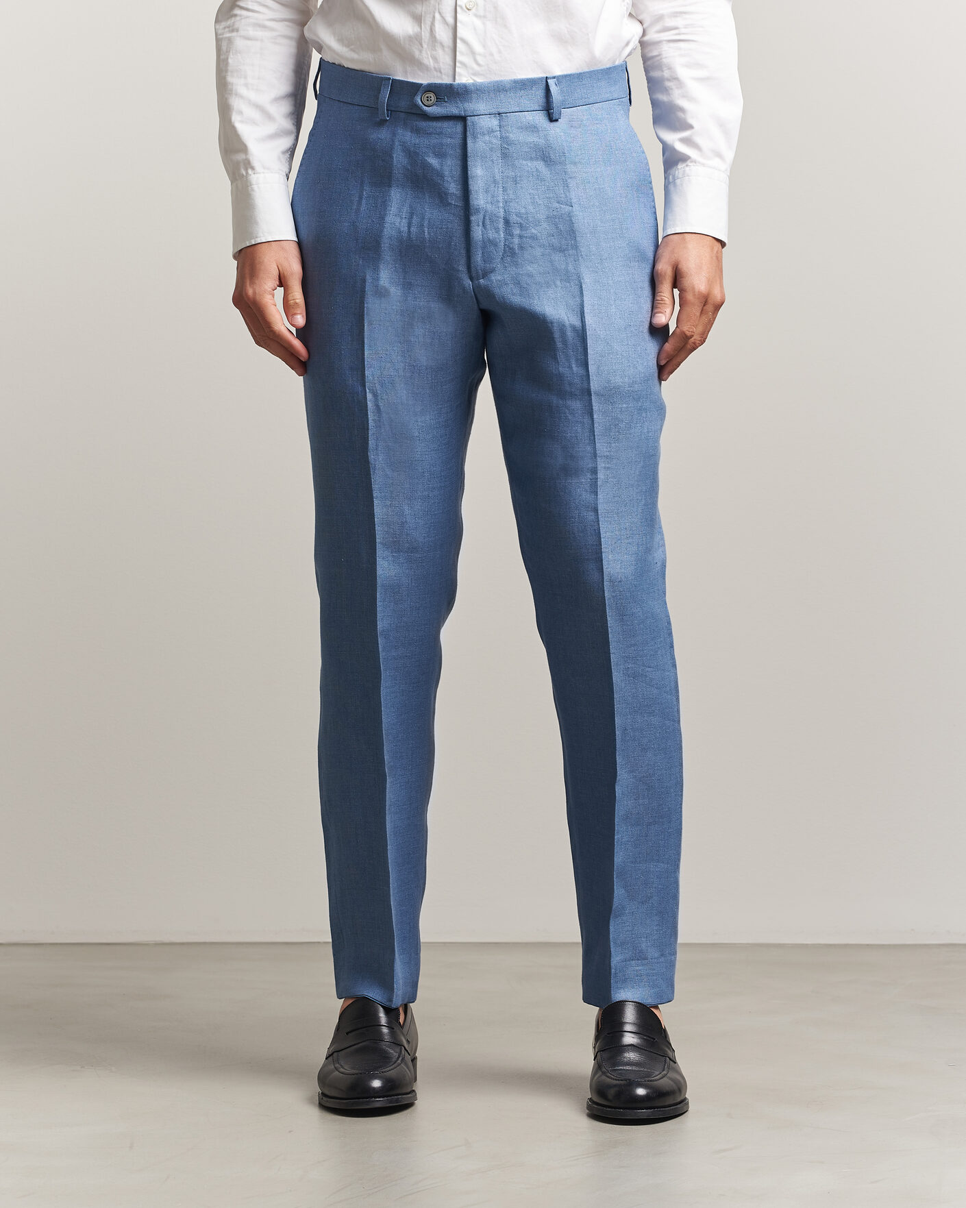 Hombres | Pantalones | Oscar Jacobson | Dandy Linen Trousers Light Blue