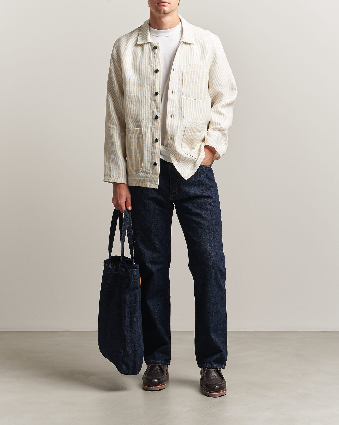 Hombres | Camisas | Peregrine | Windsor Linen Shacket Beige Stripe