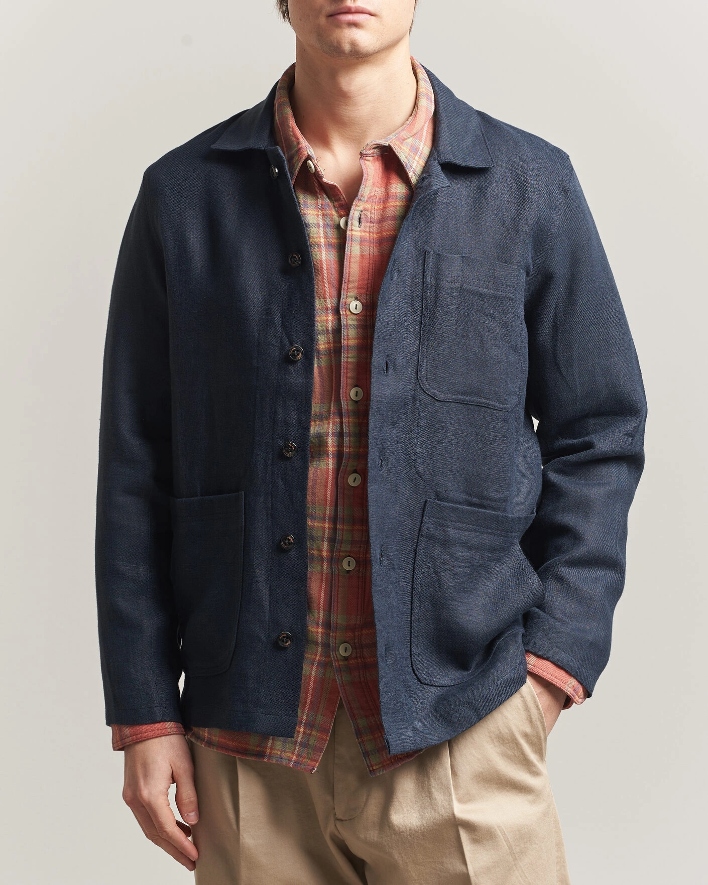 Hombres | Camisas | Peregrine | Windsor Linen Shacket Navy Stripe