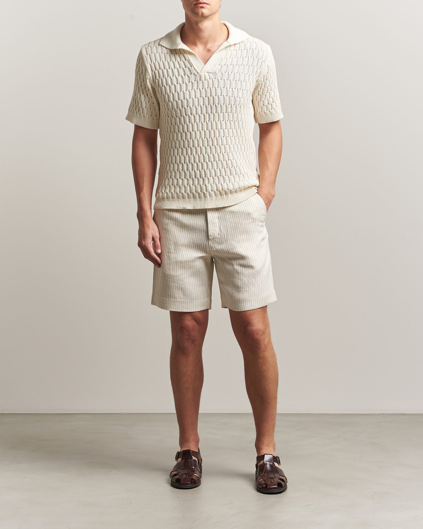Hombres | Camisas | Peregrine | Windsor Linen Shorts Beige Stripe