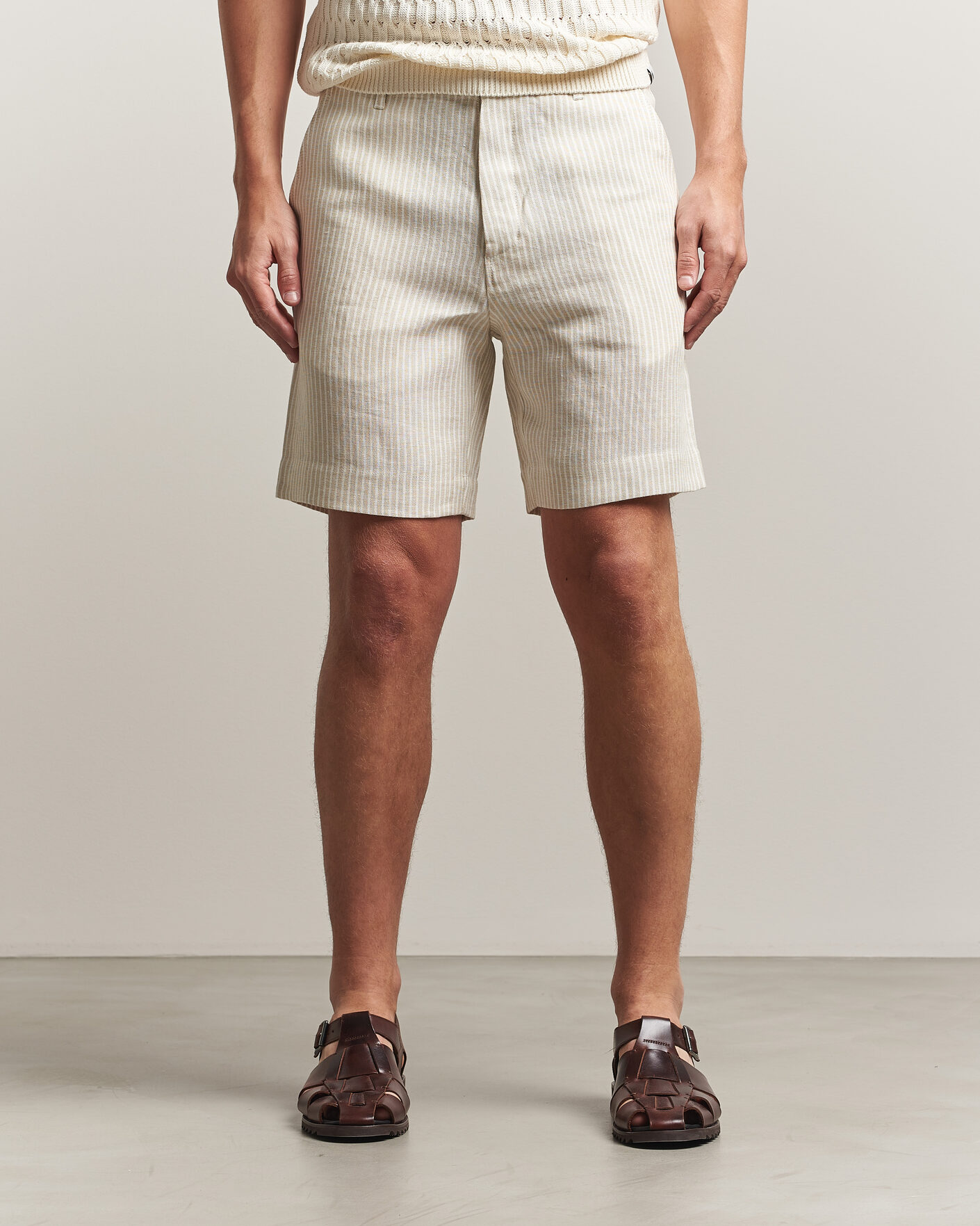Hombres | Camisas | Peregrine | Windsor Linen Shorts Beige Stripe