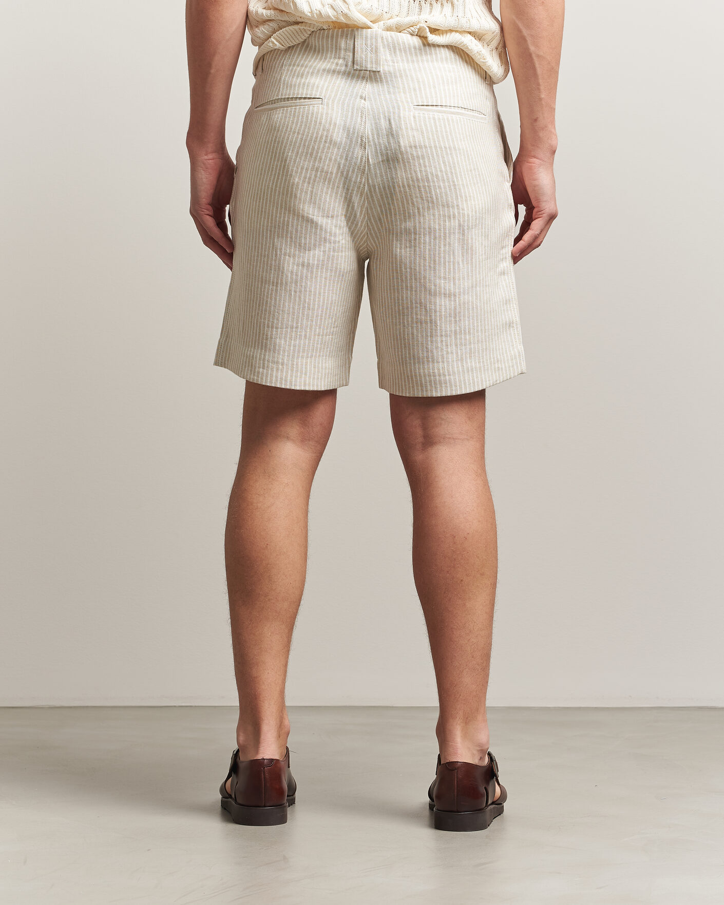 Hombres | Camisas | Peregrine | Windsor Linen Shorts Beige Stripe