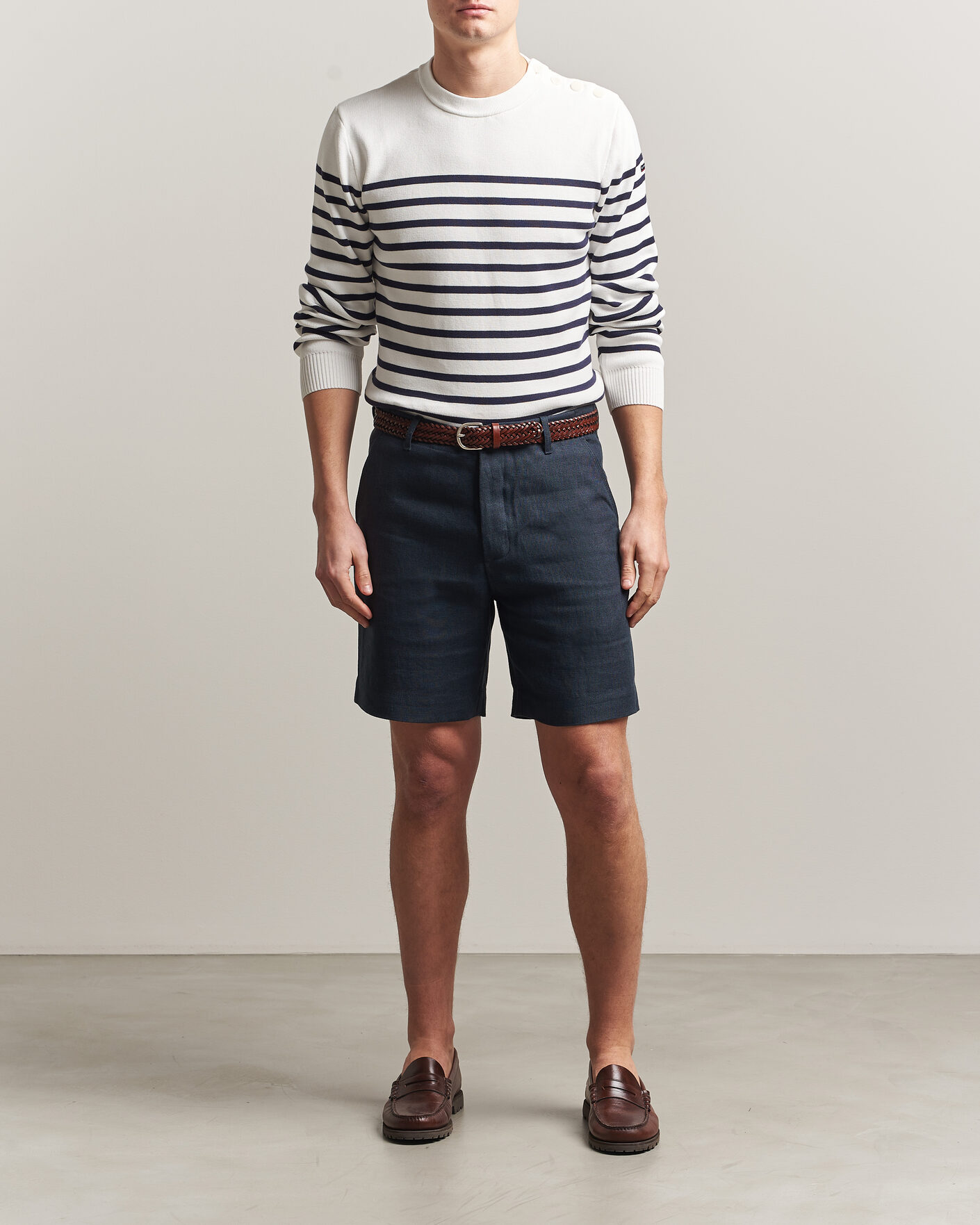 Hombres | Pantalones cortos | Peregrine | Windsor Linen Shorts Navy Stripe