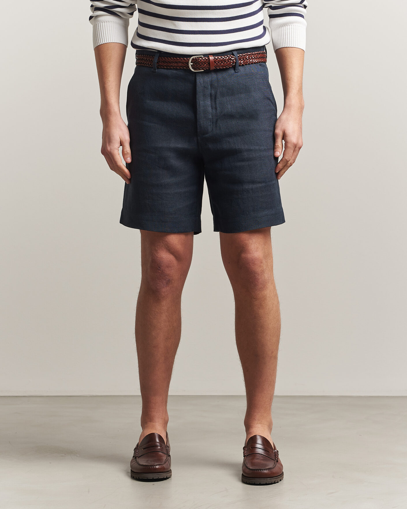Hombres | Pantalones cortos | Peregrine | Windsor Linen Shorts Navy Stripe