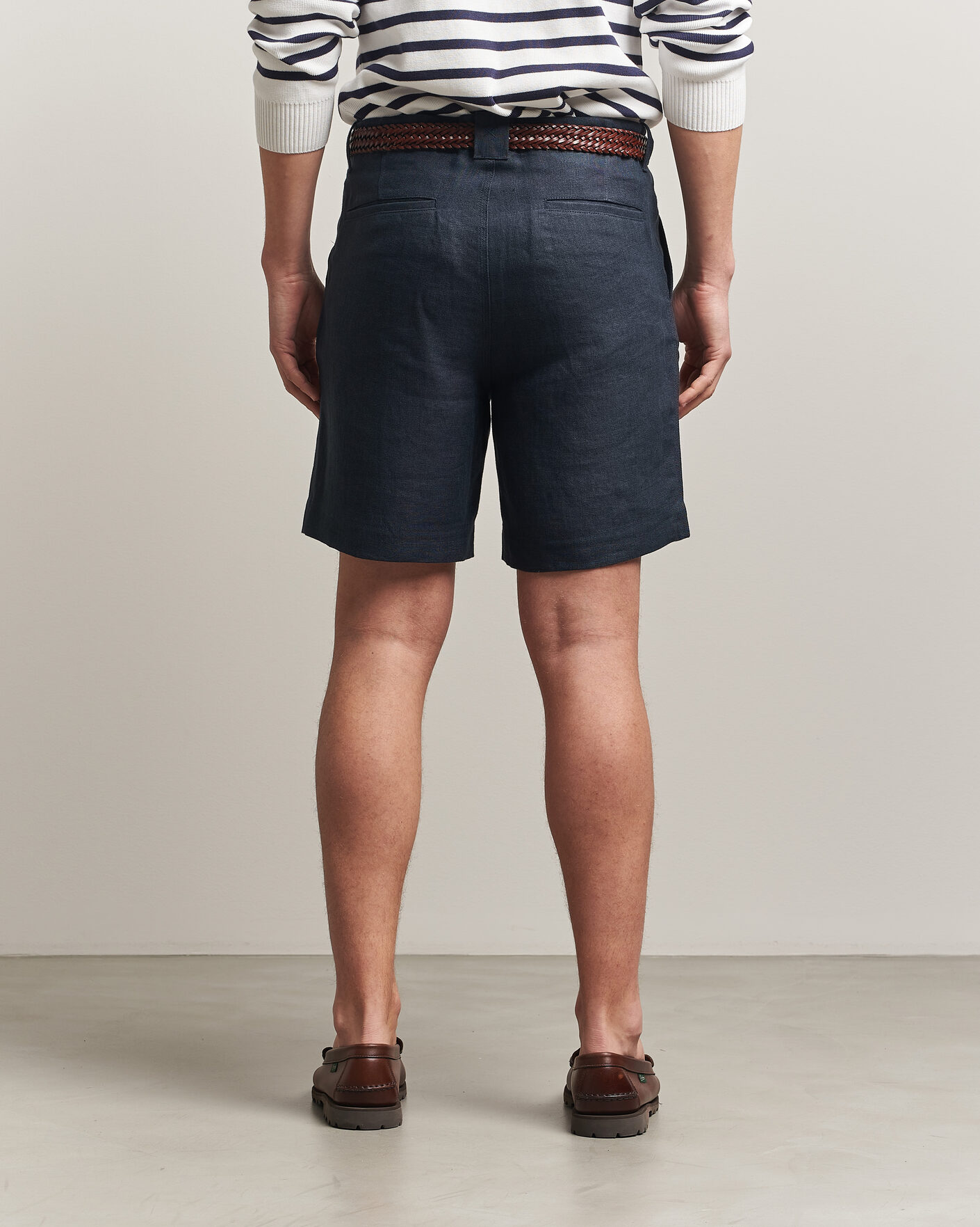 Hombres | Pantalones cortos | Peregrine | Windsor Linen Shorts Navy Stripe