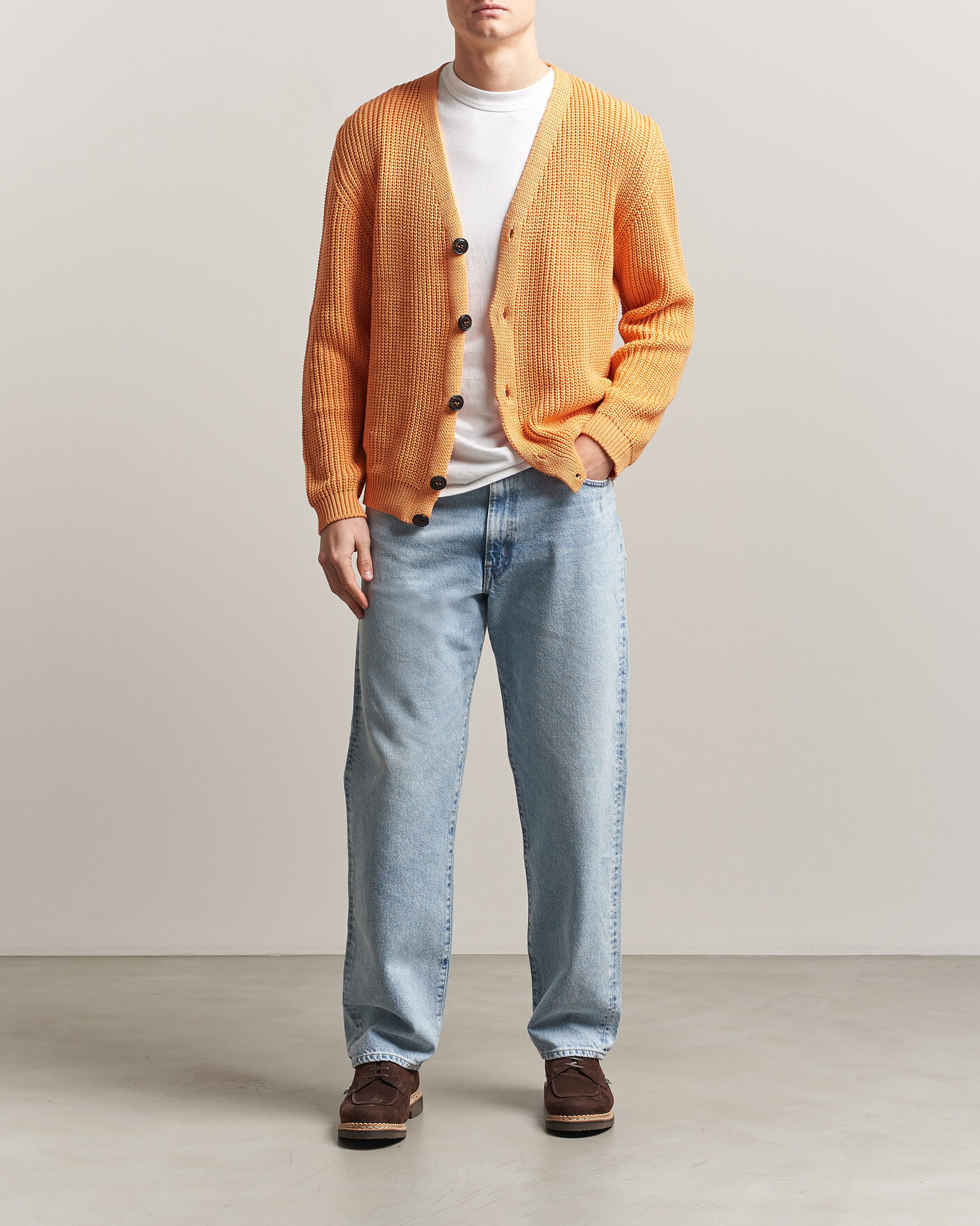 Hombres | Jerséis y prendas de punto | Peregrine | River Cotton Cardigan Apricot