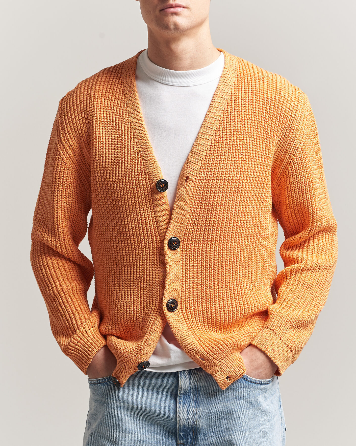 Hombres | Jerséis y prendas de punto | Peregrine | River Cotton Cardigan Apricot