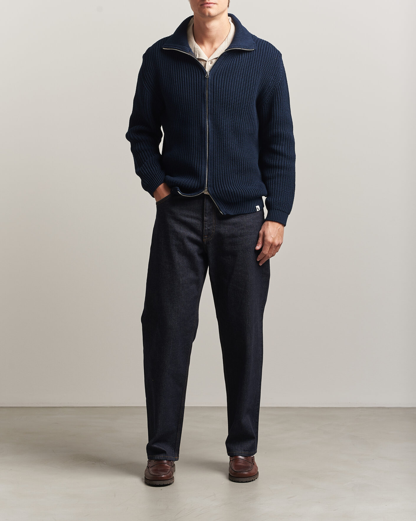 Hombres | Jerséis y prendas de punto | Peregrine | River Cotton Zip Cardigan Navy