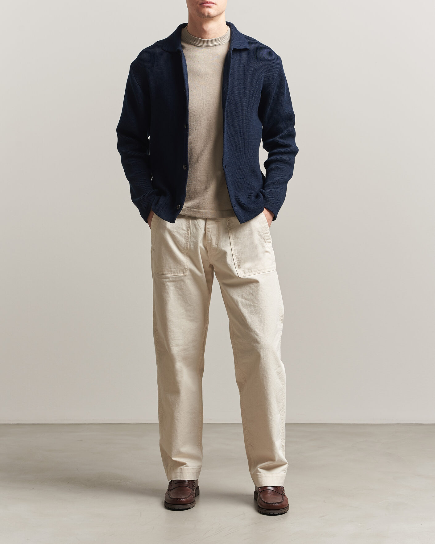 Hombres | Jerséis y prendas de punto | Peregrine | River Knitted Cotton Schacket Navy