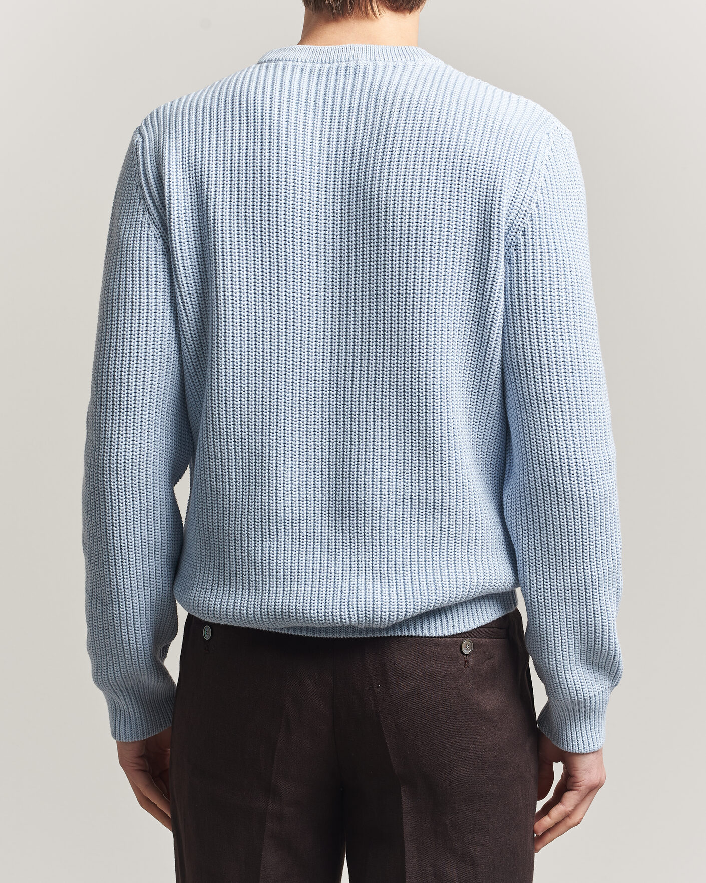 Hombres | Jerséis y prendas de punto | Morgano | Supersoft Egyptian Cotton Fisher Man Crew Light Blue