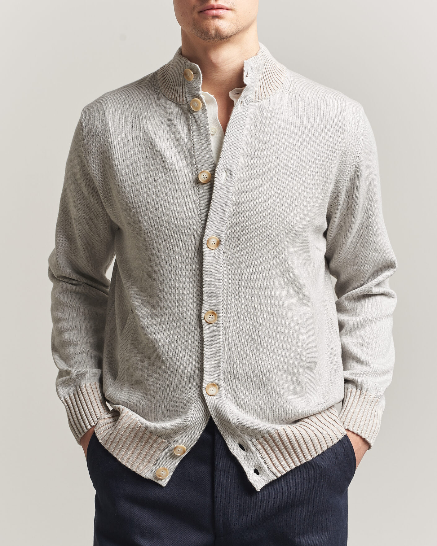 Hombres | Jerséis y prendas de punto | Morgano | Cotton/Cashmere Knitted Cardigan Light Grey