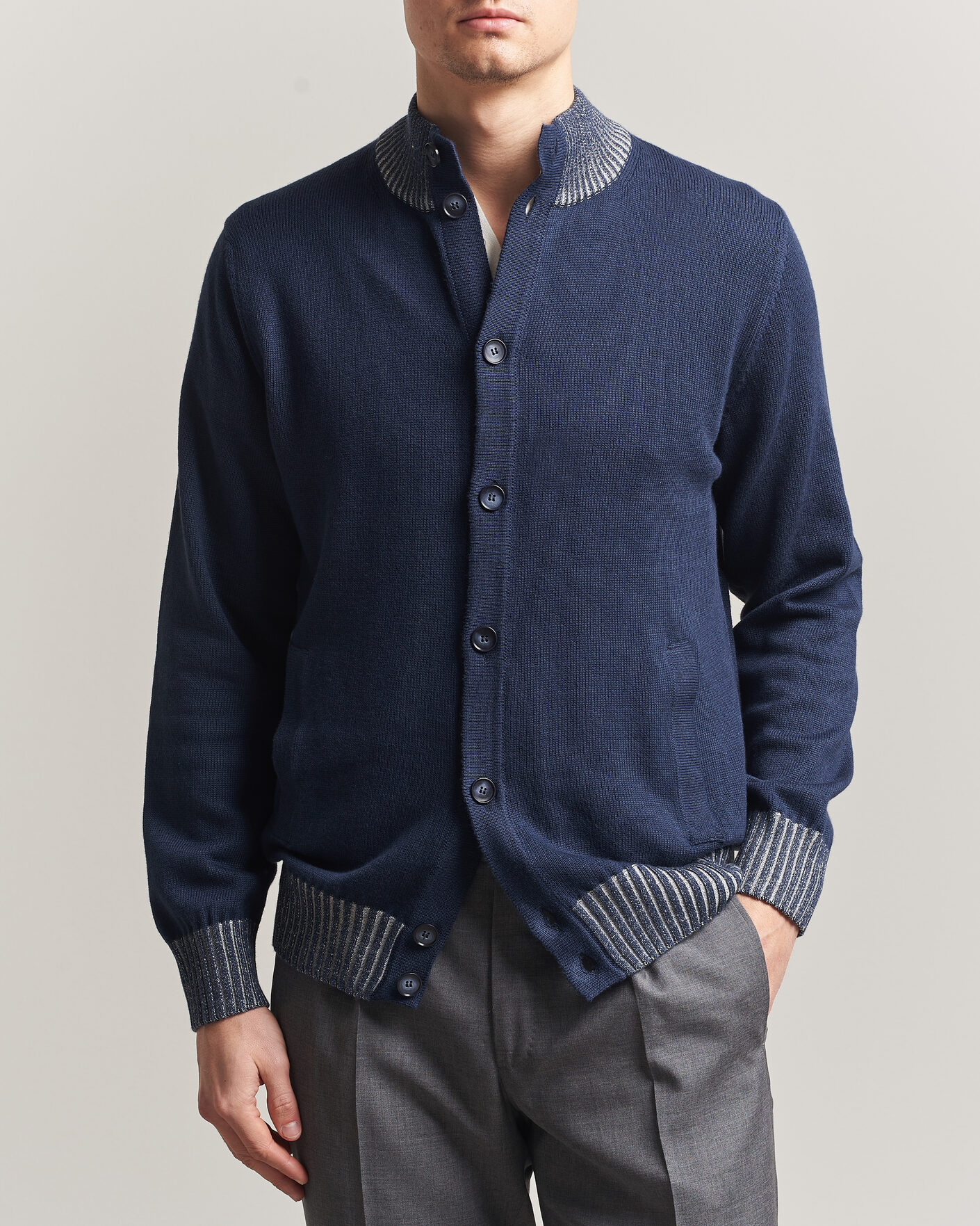 Hombres | Jerséis y prendas de punto | Morgano | Cotton/Cashmere Knitted Cardigan Navy