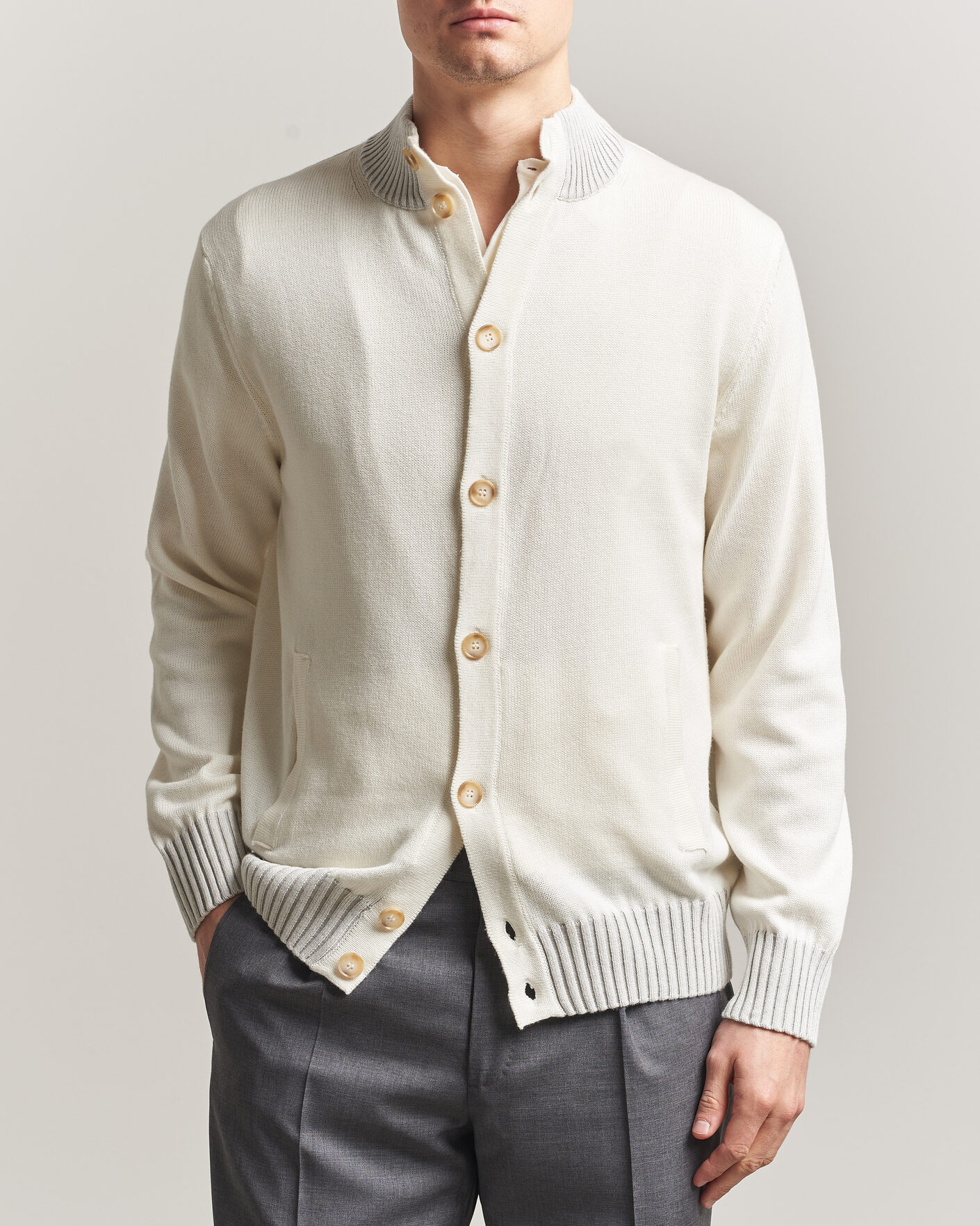 Hombres | Jerséis y prendas de punto | Morgano | Cotton/Cashmere Knitted Cardigan Cream