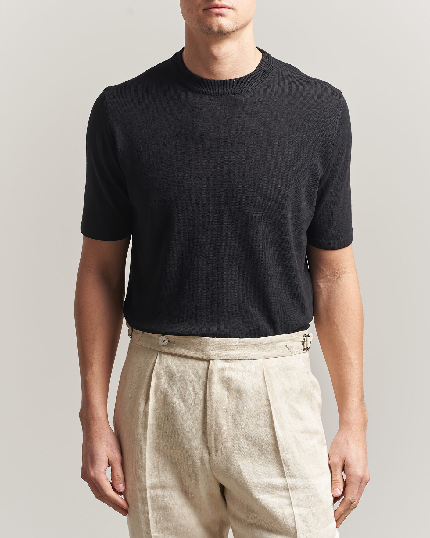 Hombres | Camisetas | Morgano | Knitted Cotton Crepe T-Shirt Black