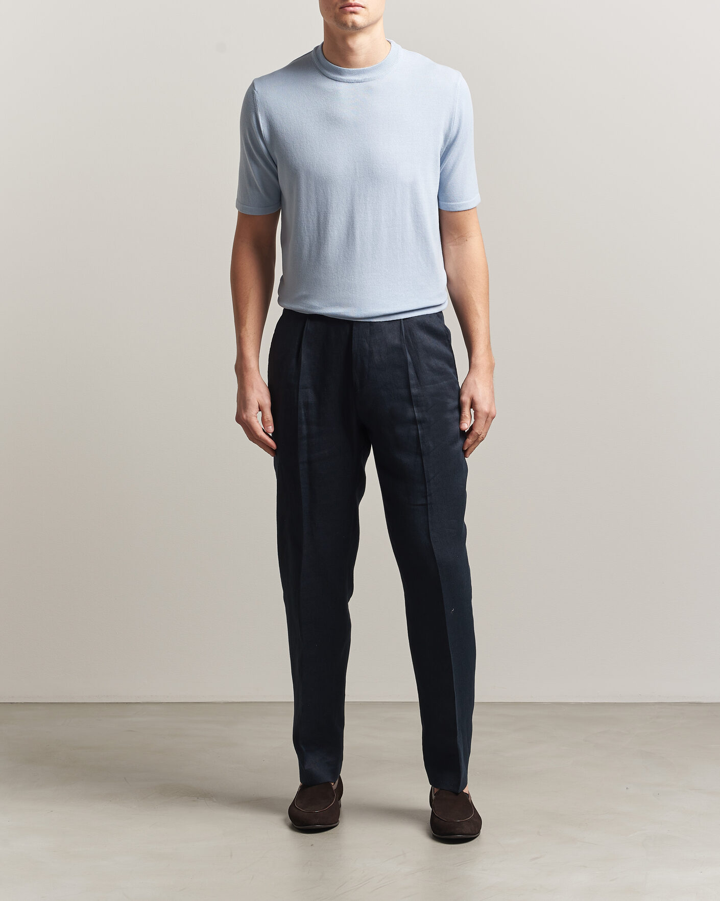 Hombres | Camisetas | Morgano | Knitted Cotton Crepe T-Shirt Light Blue