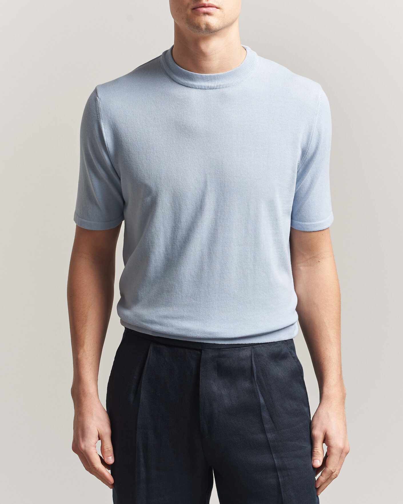Hombres | Camisetas | Morgano | Knitted Cotton Crepe T-Shirt Light Blue