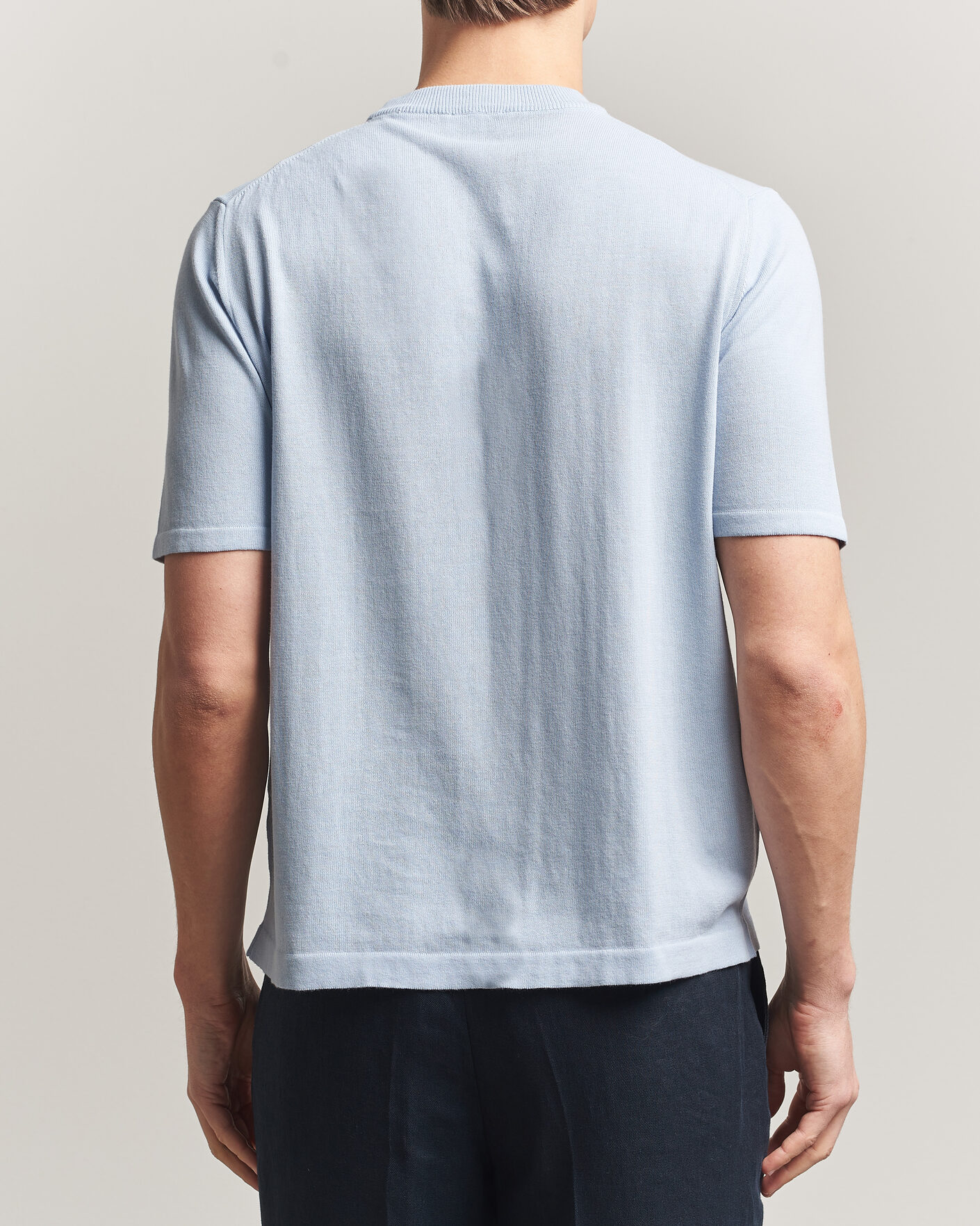 Hombres | Camisetas | Morgano | Knitted Cotton Crepe T-Shirt Light Blue