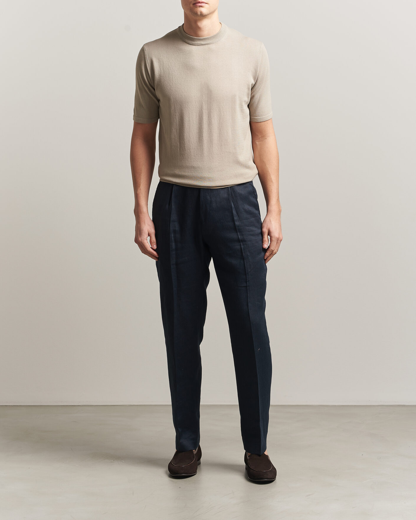 Hombres | Camisetas | Morgano | Knitted Cotton Crepe T-Shirt Beige