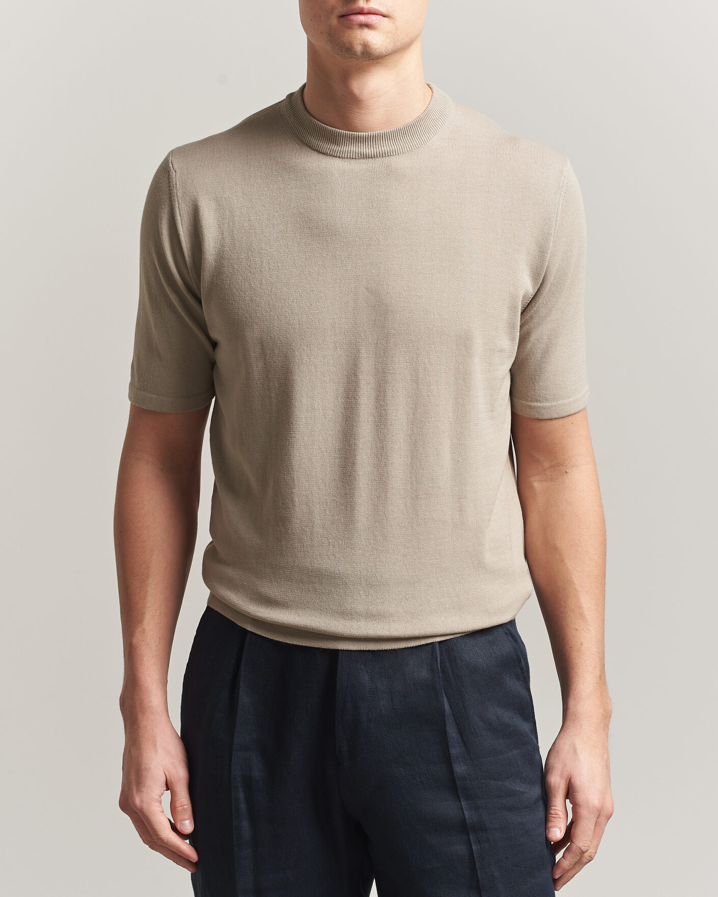 Hombres | Camisetas | Morgano | Knitted Cotton Crepe T-Shirt Beige