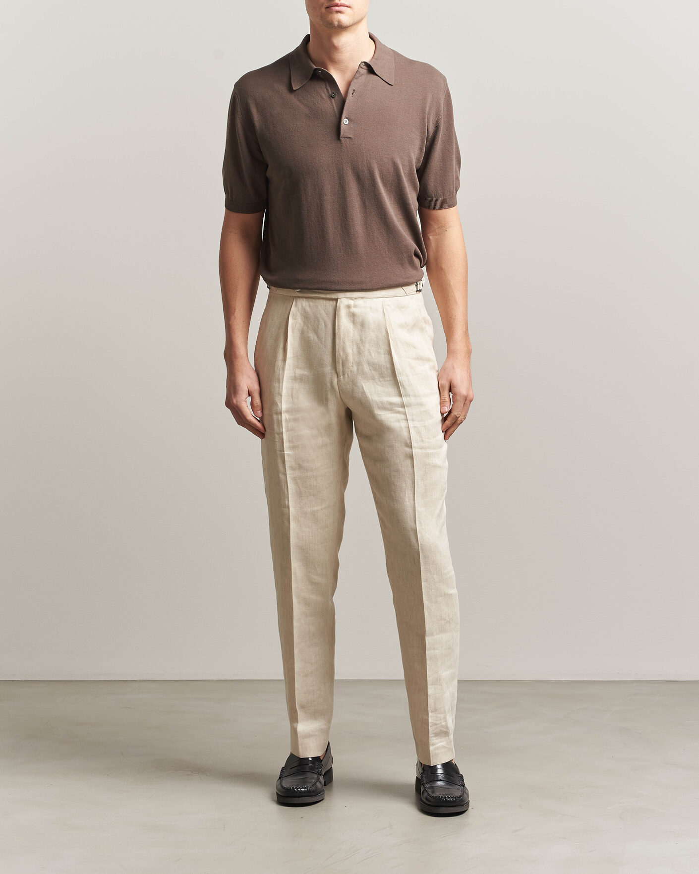 Hombres | Polos | Morgano | Knitted Cotton Crepe Polo Brown