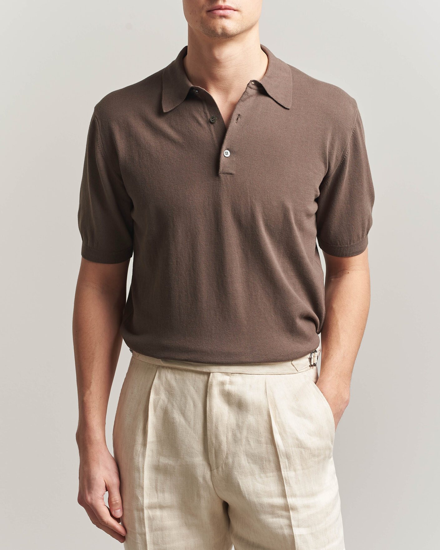 Hombres | Polos | Morgano | Knitted Cotton Crepe Polo Brown