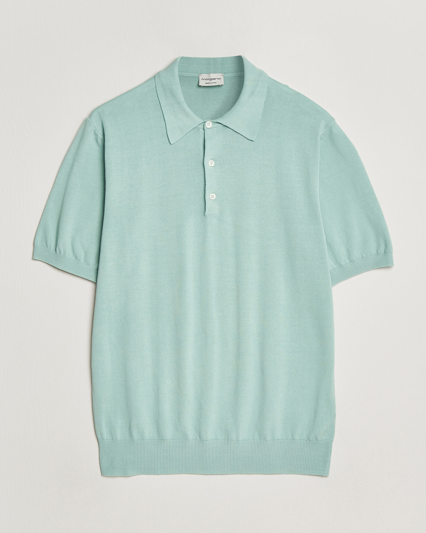Hombres | Polos | Morgano | Knitted Cotton Crepe Polo Light Green