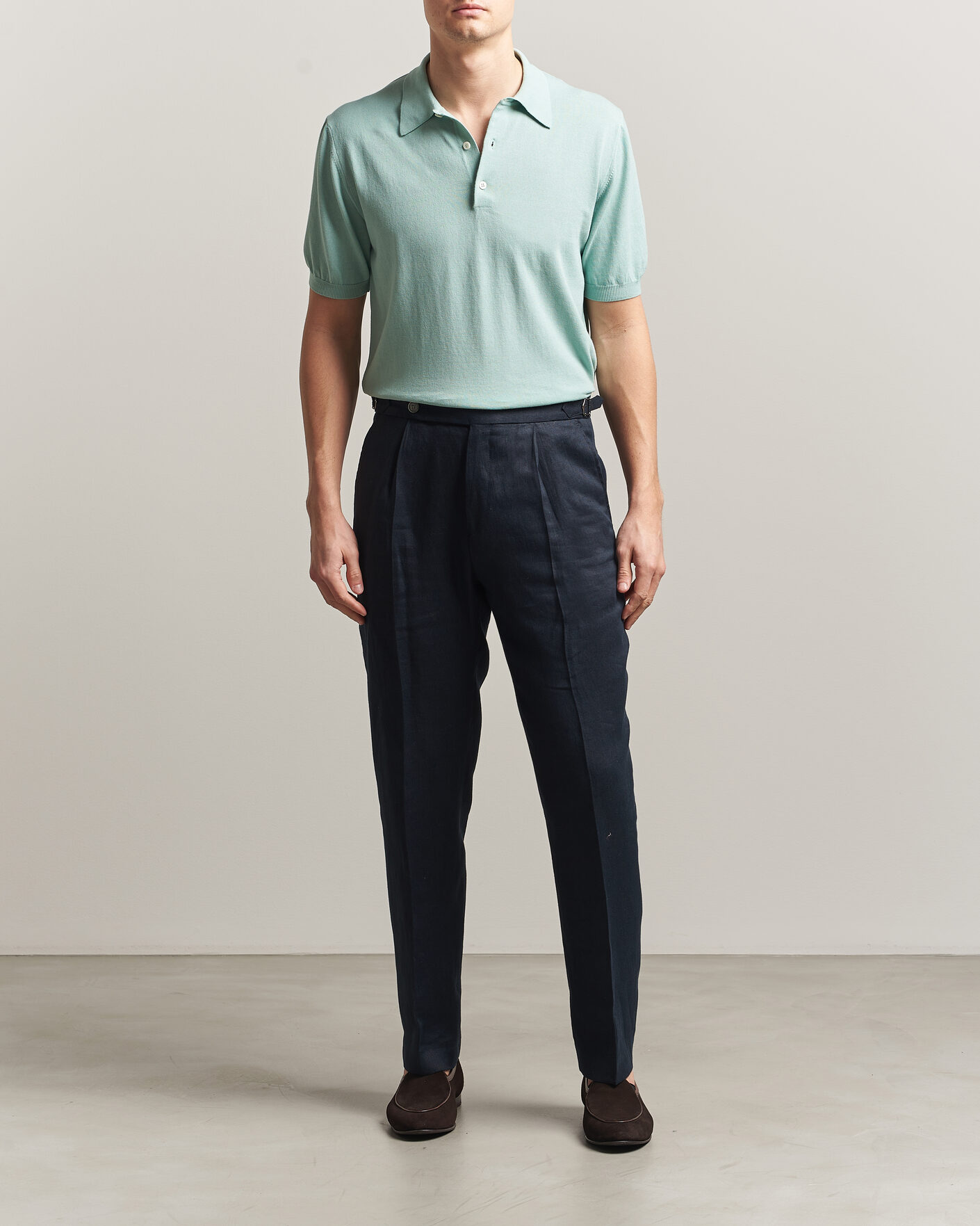 Hombres | Polos | Morgano | Knitted Cotton Crepe Polo Light Green