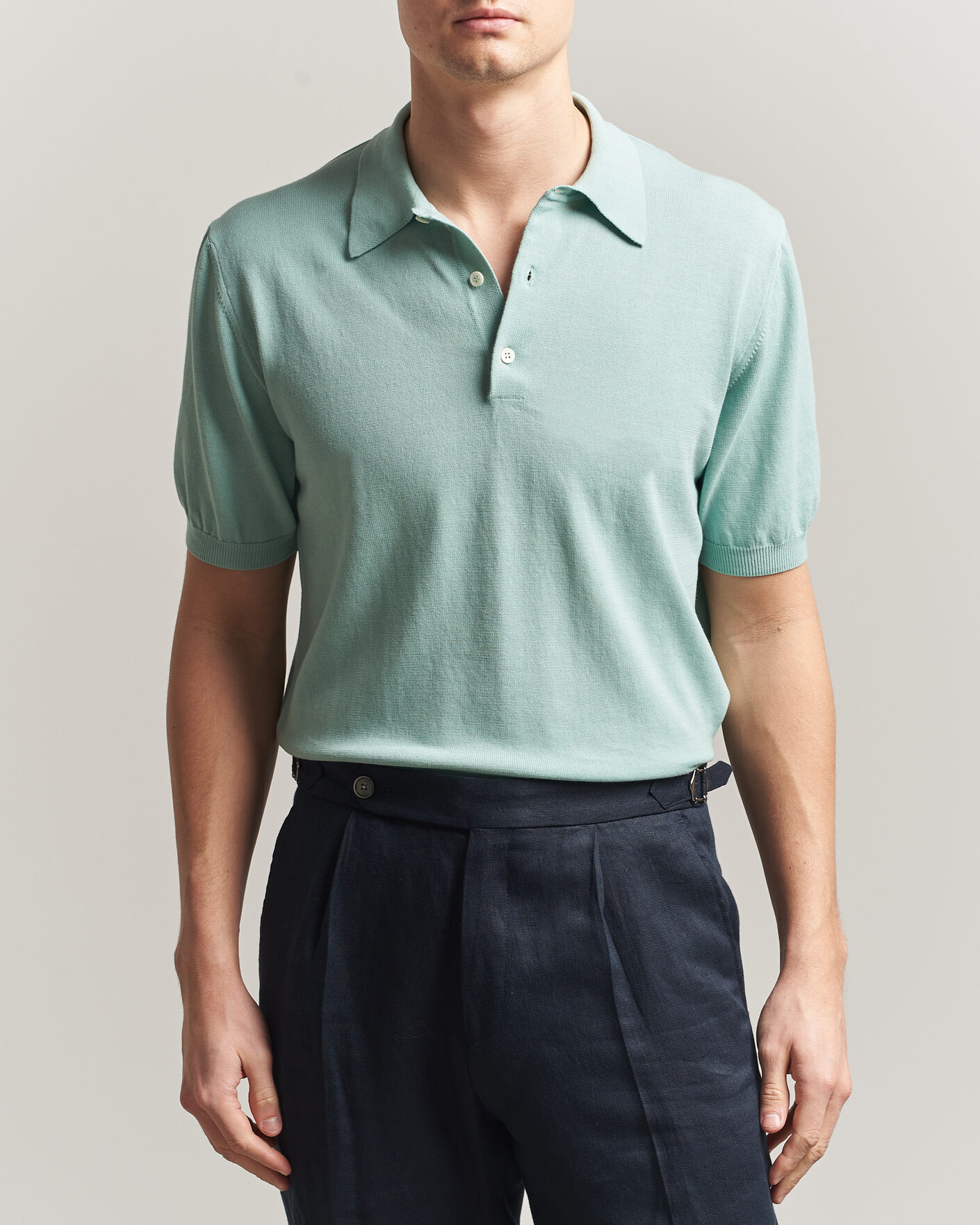 Hombres | Polos | Morgano | Knitted Cotton Crepe Polo Light Green