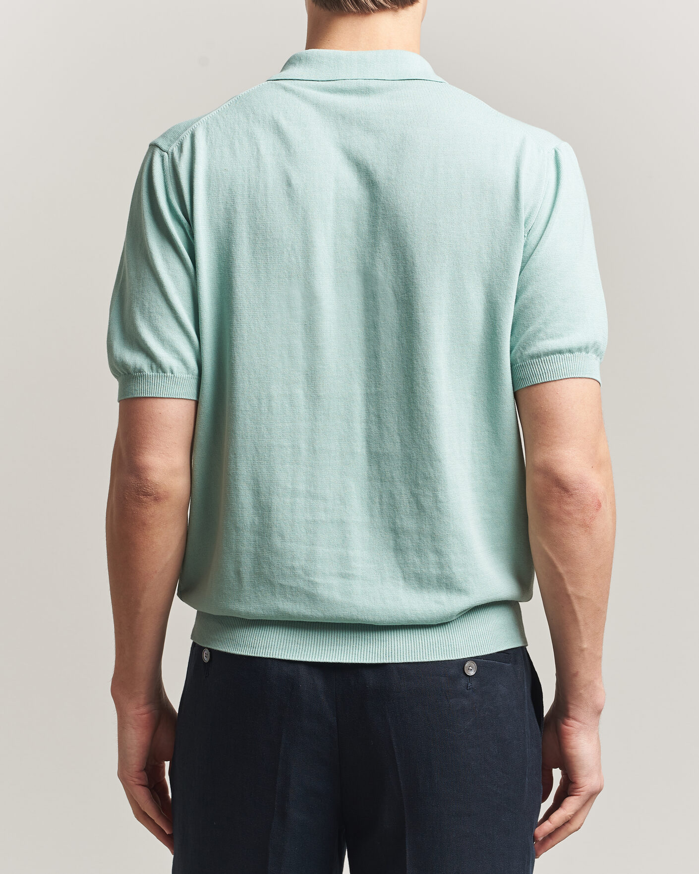 Hombres | Polos | Morgano | Knitted Cotton Crepe Polo Light Green