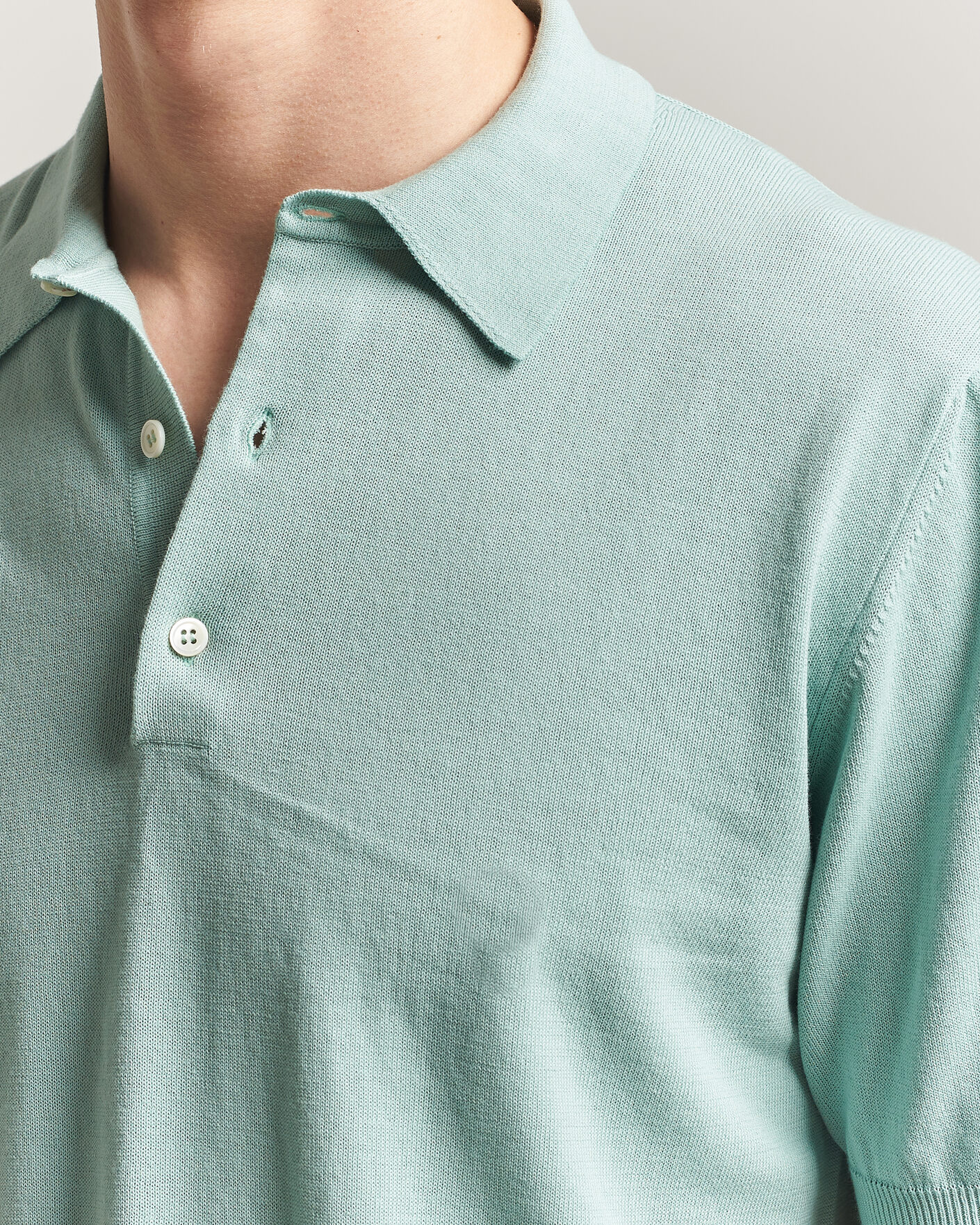 Hombres | Polos | Morgano | Knitted Cotton Crepe Polo Light Green