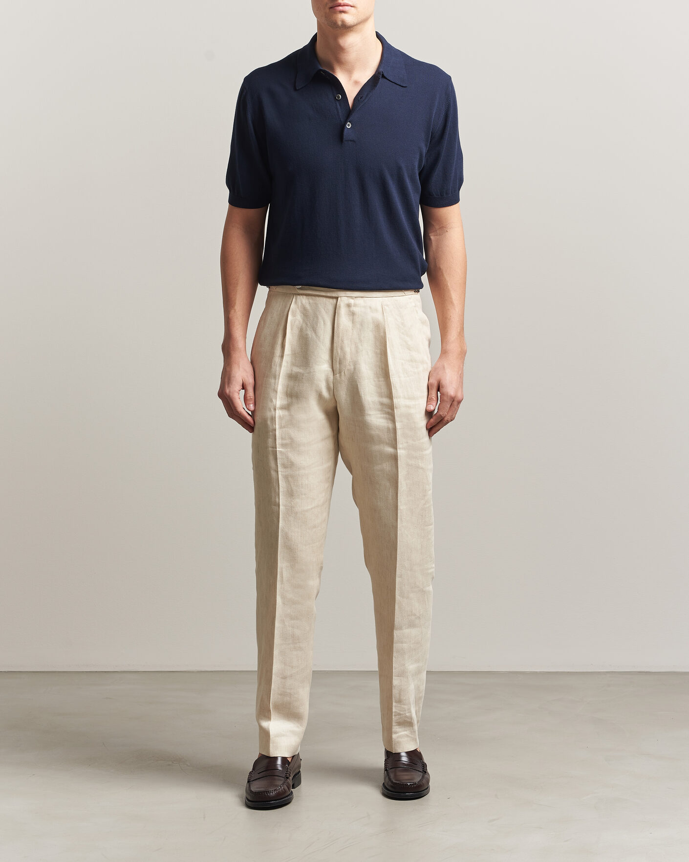 Hombres | Polos | Morgano | Knitted Cotton Crepe Polo Navy